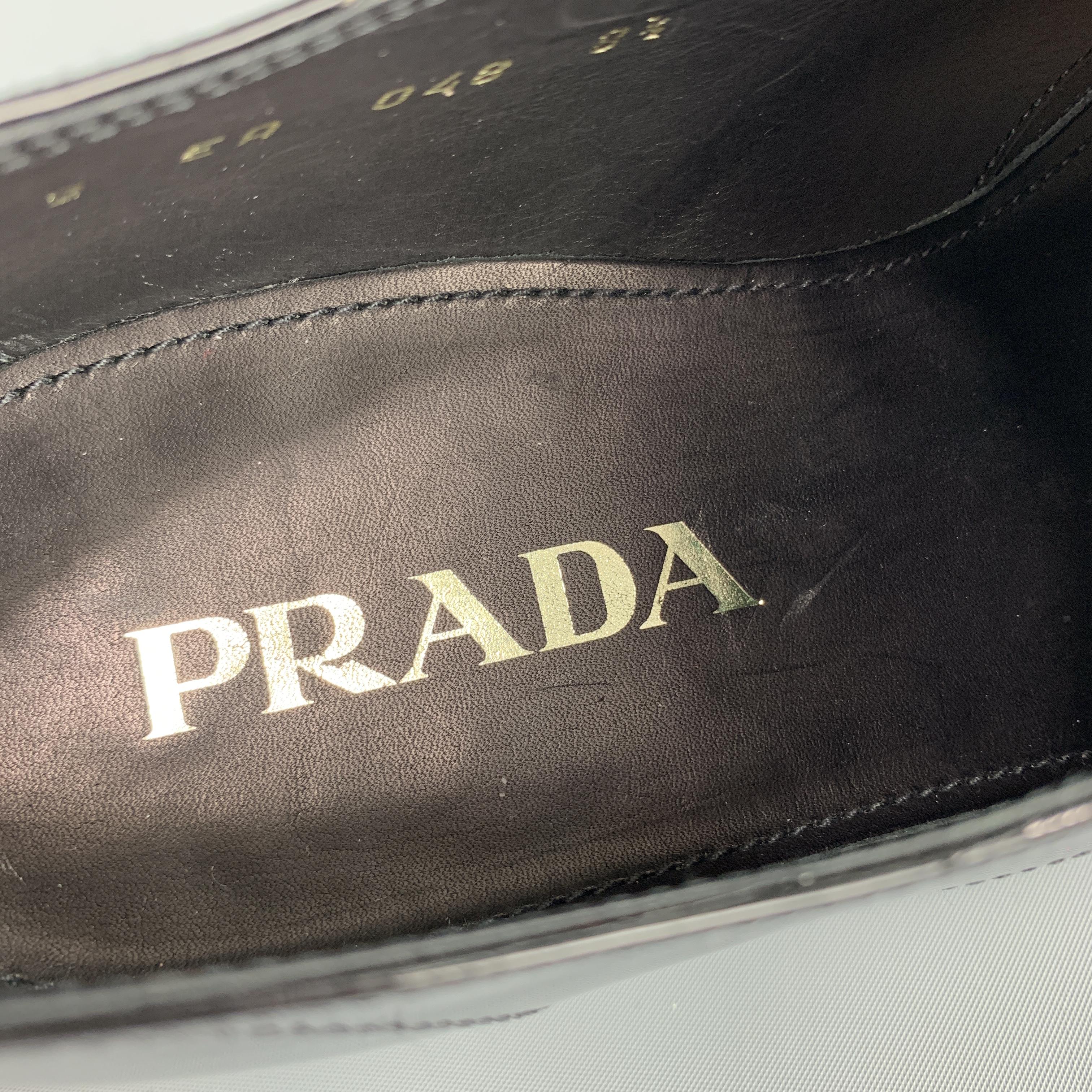 PRADA Size 9.5 Black Patent Leather Lace Up Dress Shoes In Excellent Condition In San Francisco, CA
