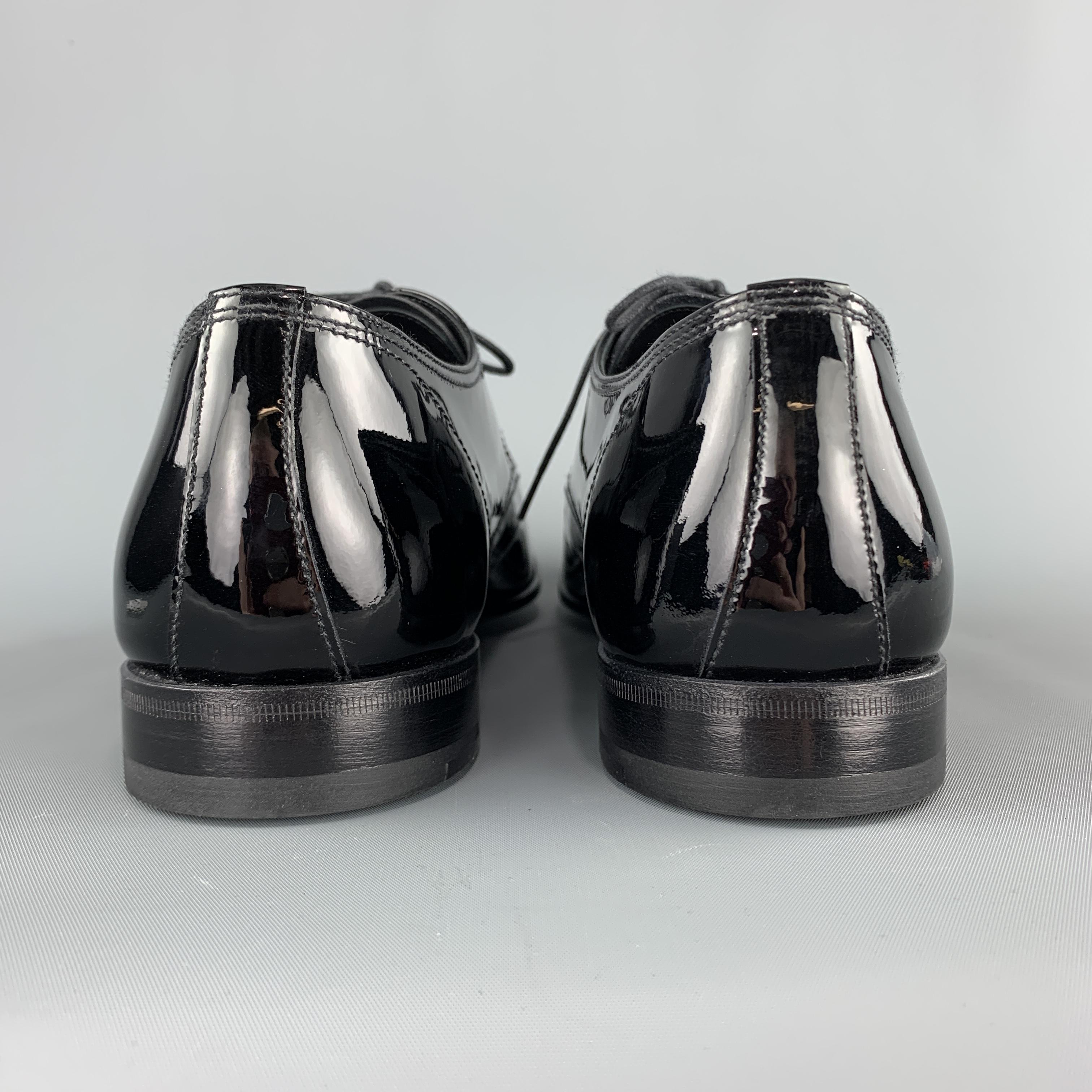 Men's PRADA Size 9.5 Black Patent Leather Lace Up Dress Shoes