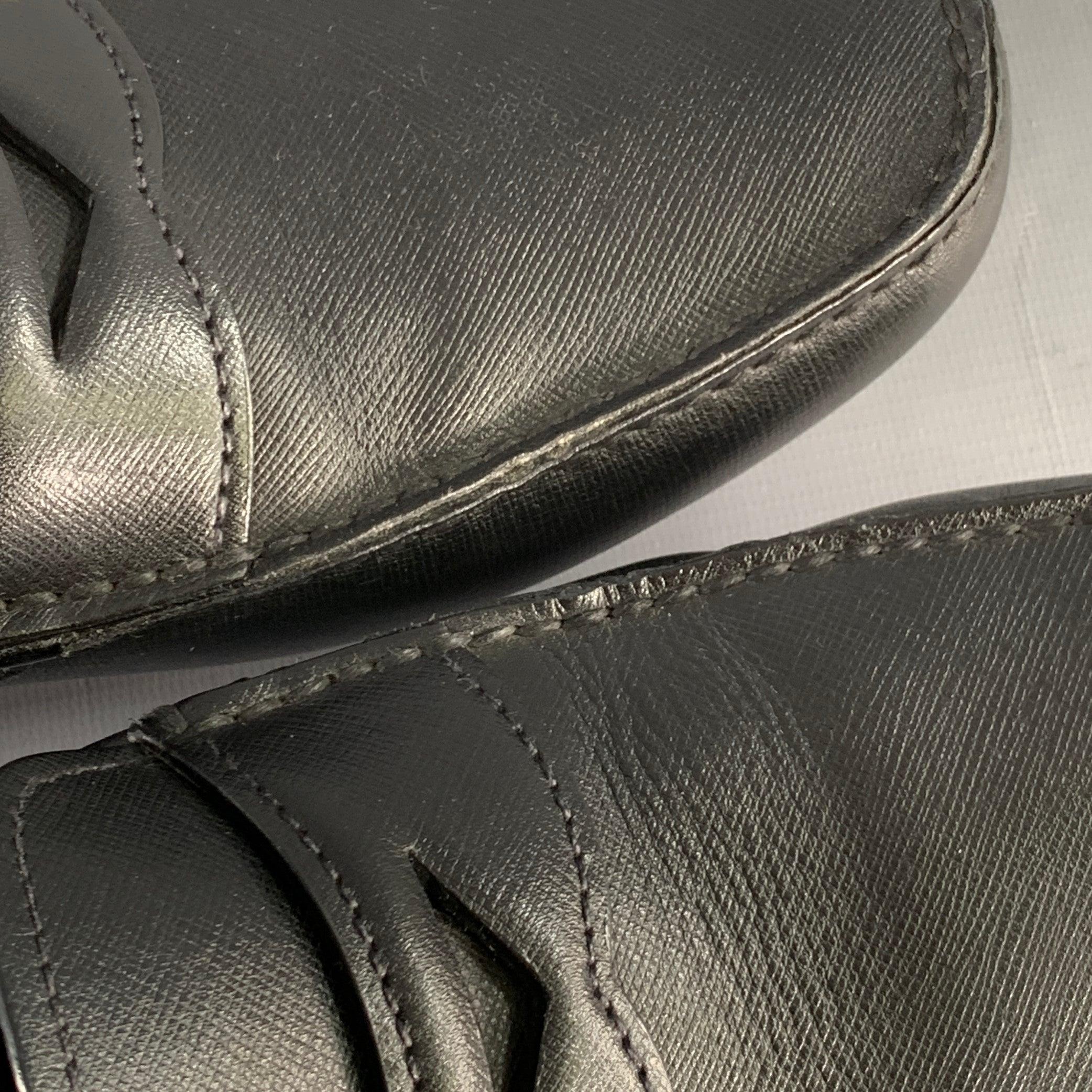 PRADA Size 10.5 Black Saffiano Leather Drivers Penny Loafers For Sale 6