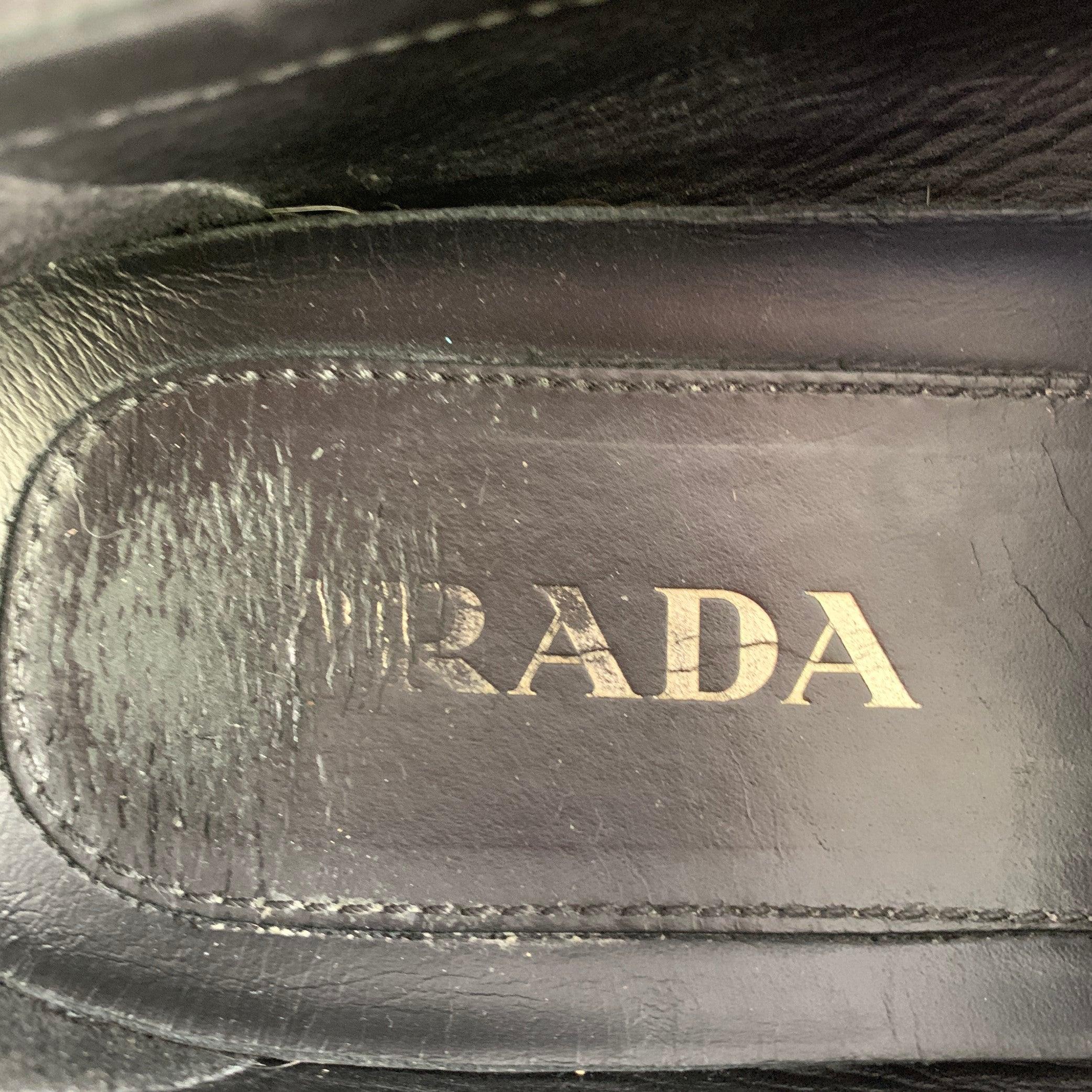 PRADA Size 10.5 Black Saffiano Leather Drivers Penny Loafers For Sale 3