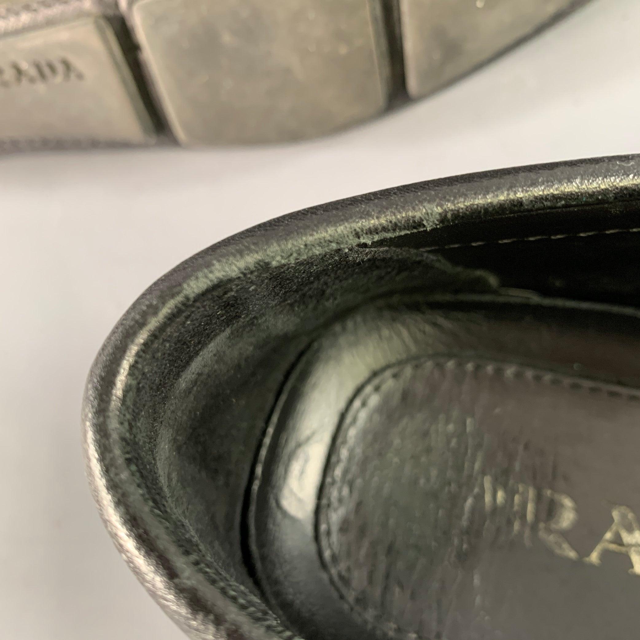 PRADA Size 10.5 Black Saffiano Leather Drivers Penny Loafers For Sale 4