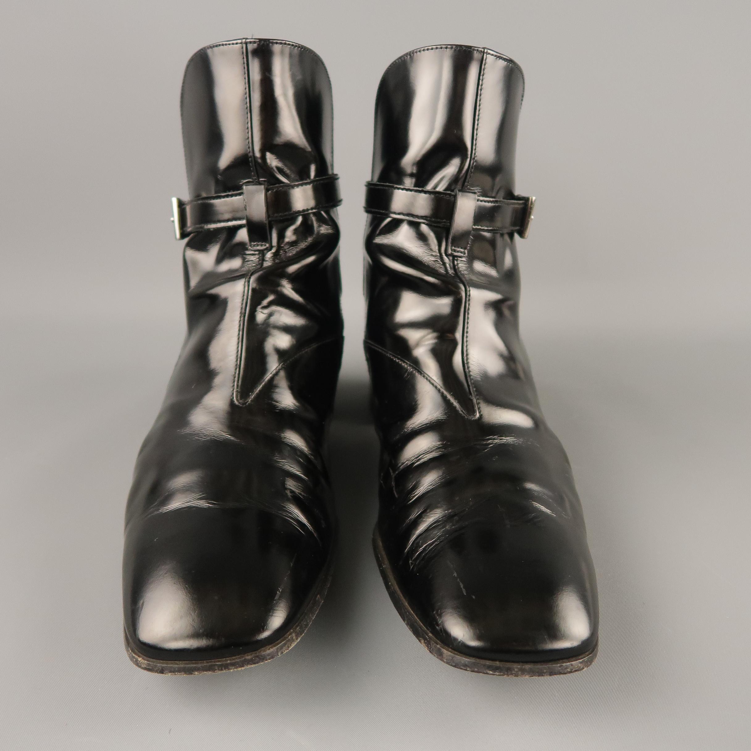 Men's PRADA Size 9.5 Black Solid Leather Wrap Around Boots