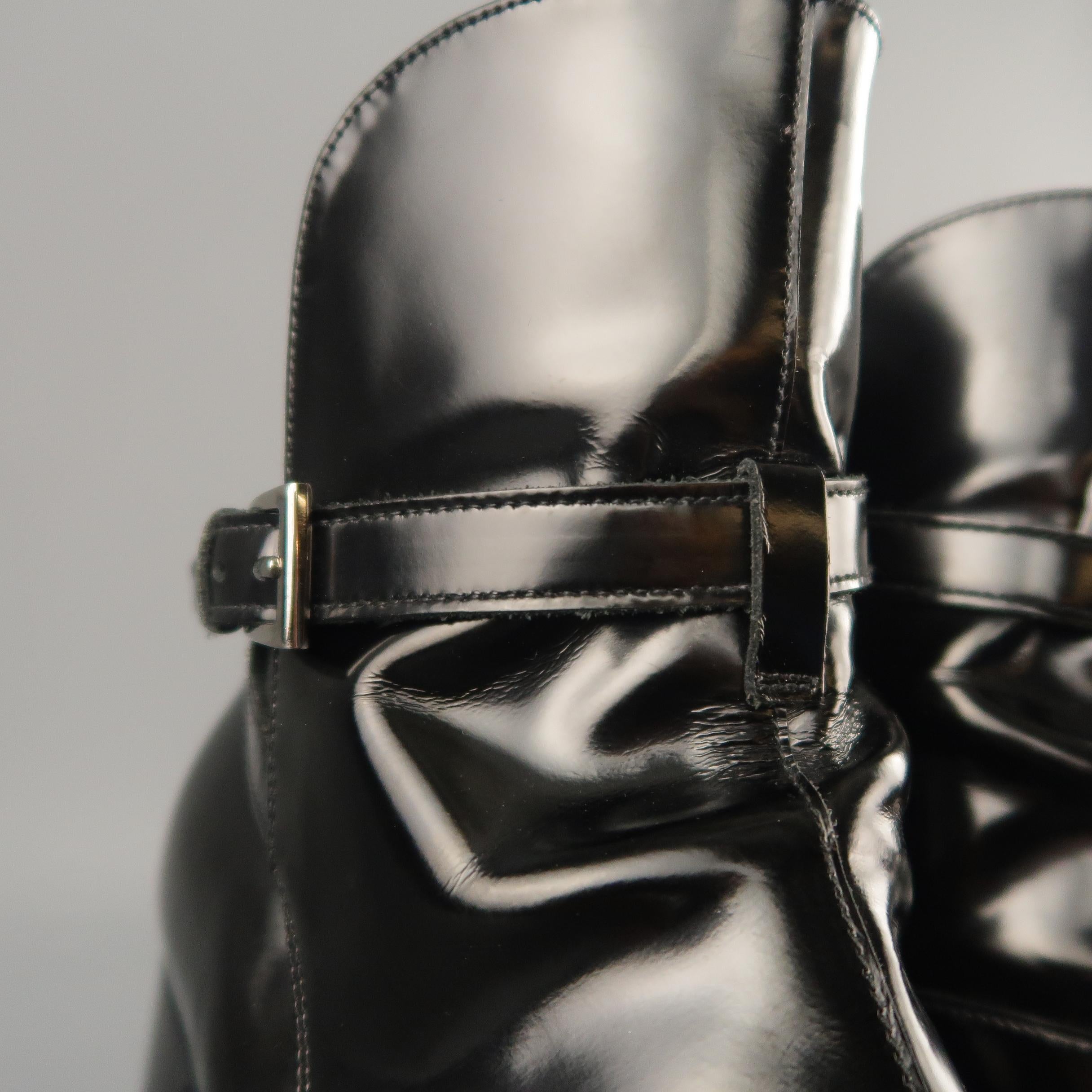 PRADA Size 9.5 Black Solid Leather Wrap Around Boots 1