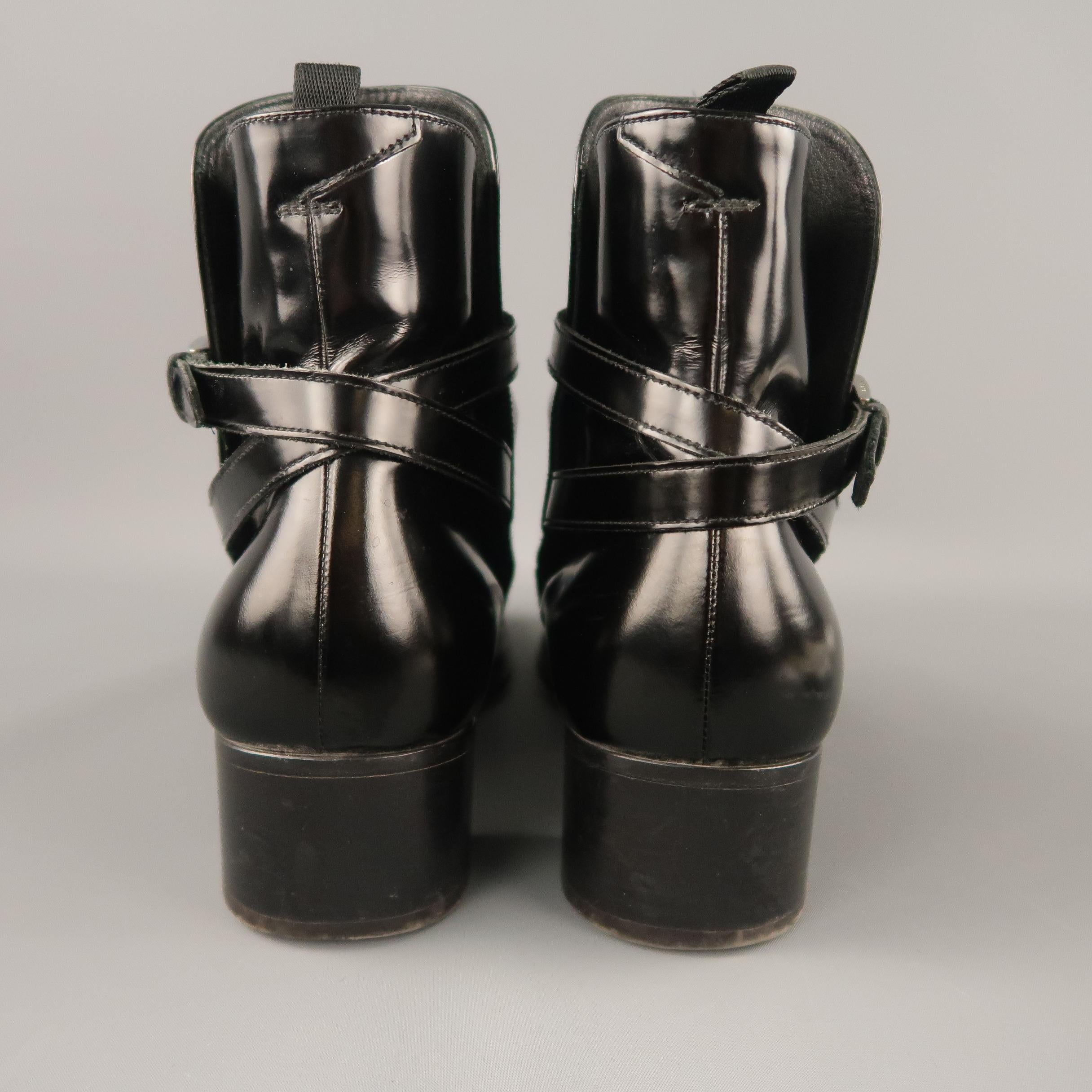 PRADA Size 9.5 Black Solid Leather Wrap Around Boots 2