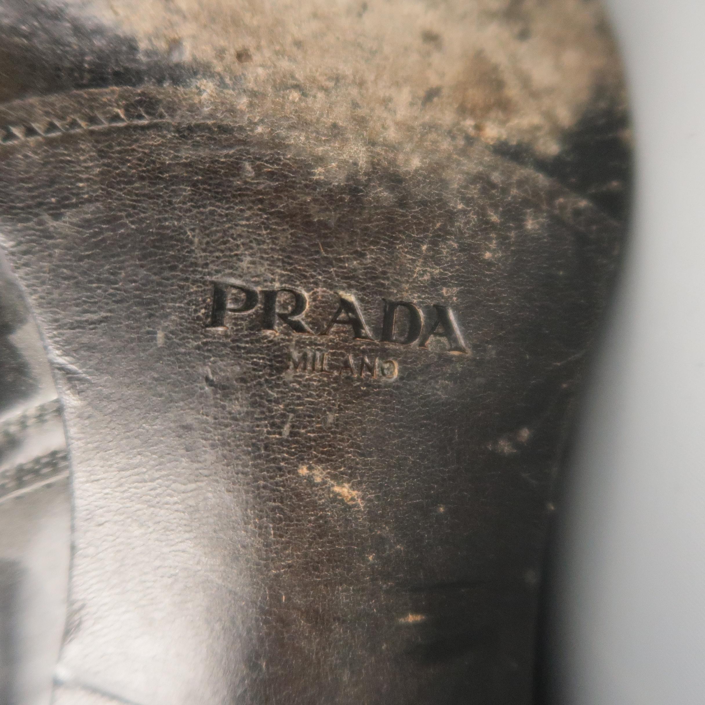 PRADA Size 9.5 Black Solid Leather Wrap Around Boots 5