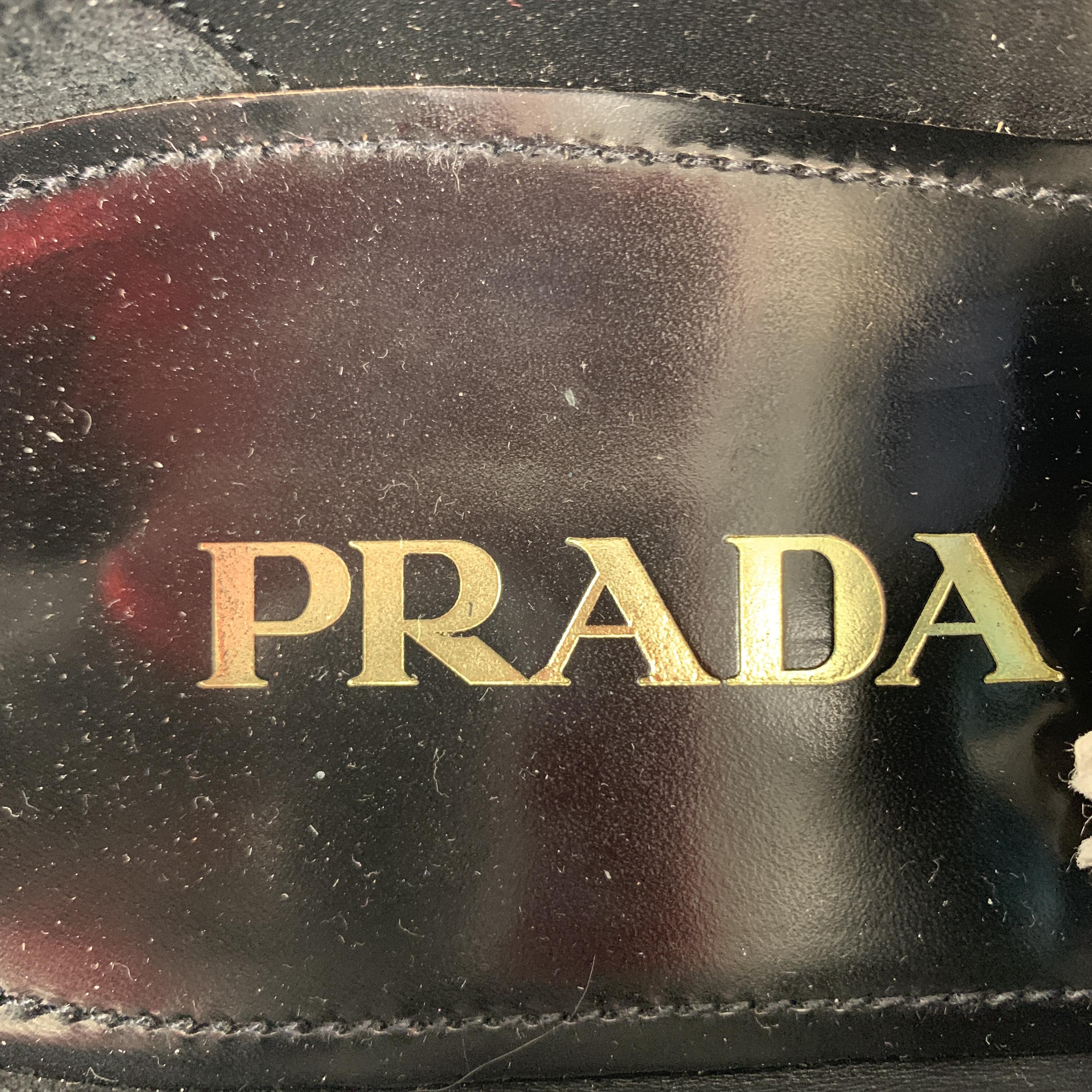 Men's PRADA Size 9.5 Black Studded Leather Wingtip Lace Up Oxfords