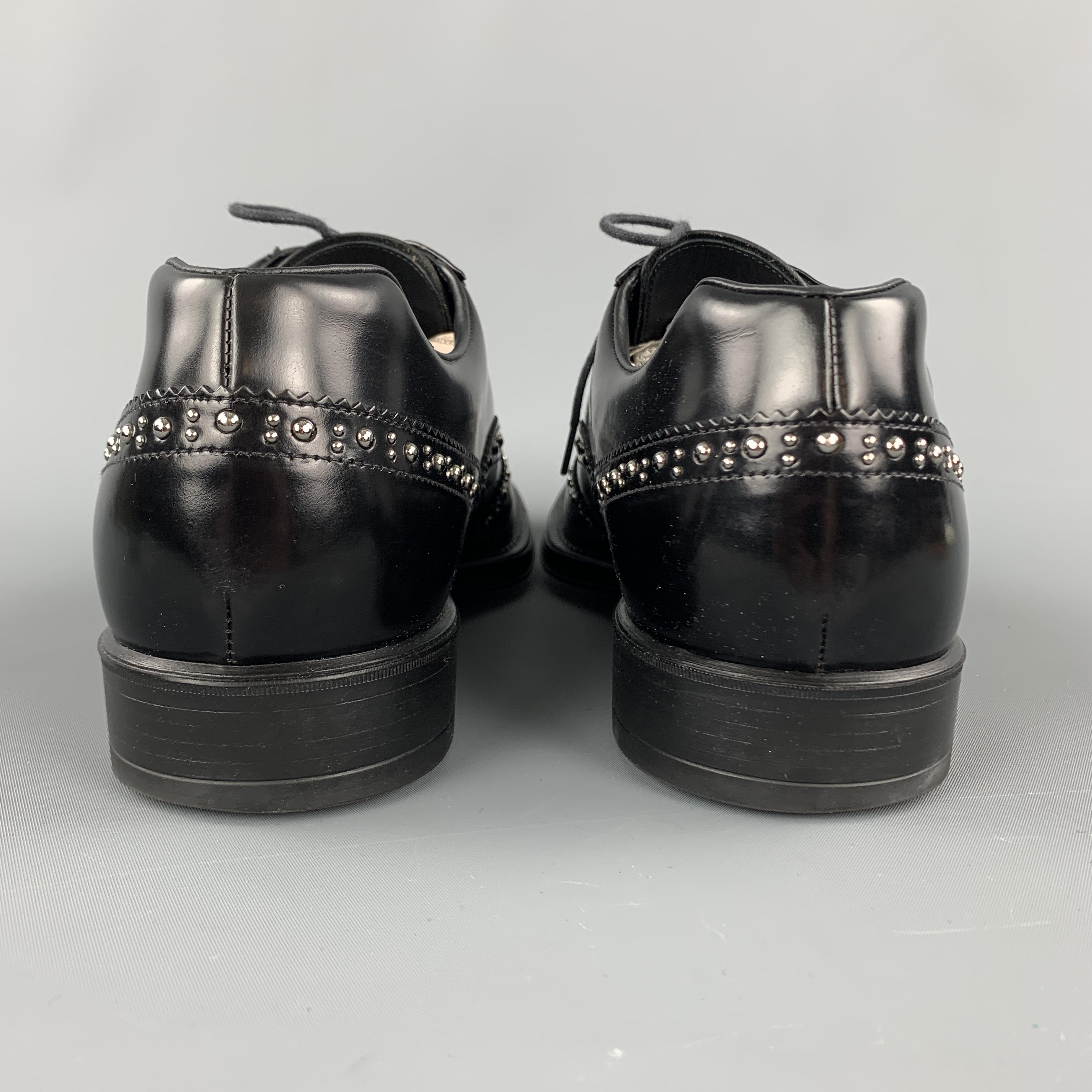 PRADA Size 9.5 Black Studded Leather Wingtip Lace Up Oxfords 1