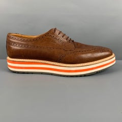 PRADA Size 9.5 Brown Perforated Leather Platform Lace-Up Shoes