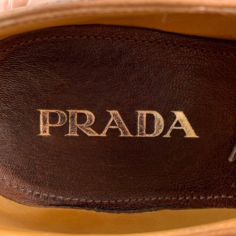 PRADA Size 9.5 Brown Perforated Leather Platform Lace-Up Shoes PRADA Size 9.5 Tan Grey Perforated Leather Platform Lace Up  main image 2