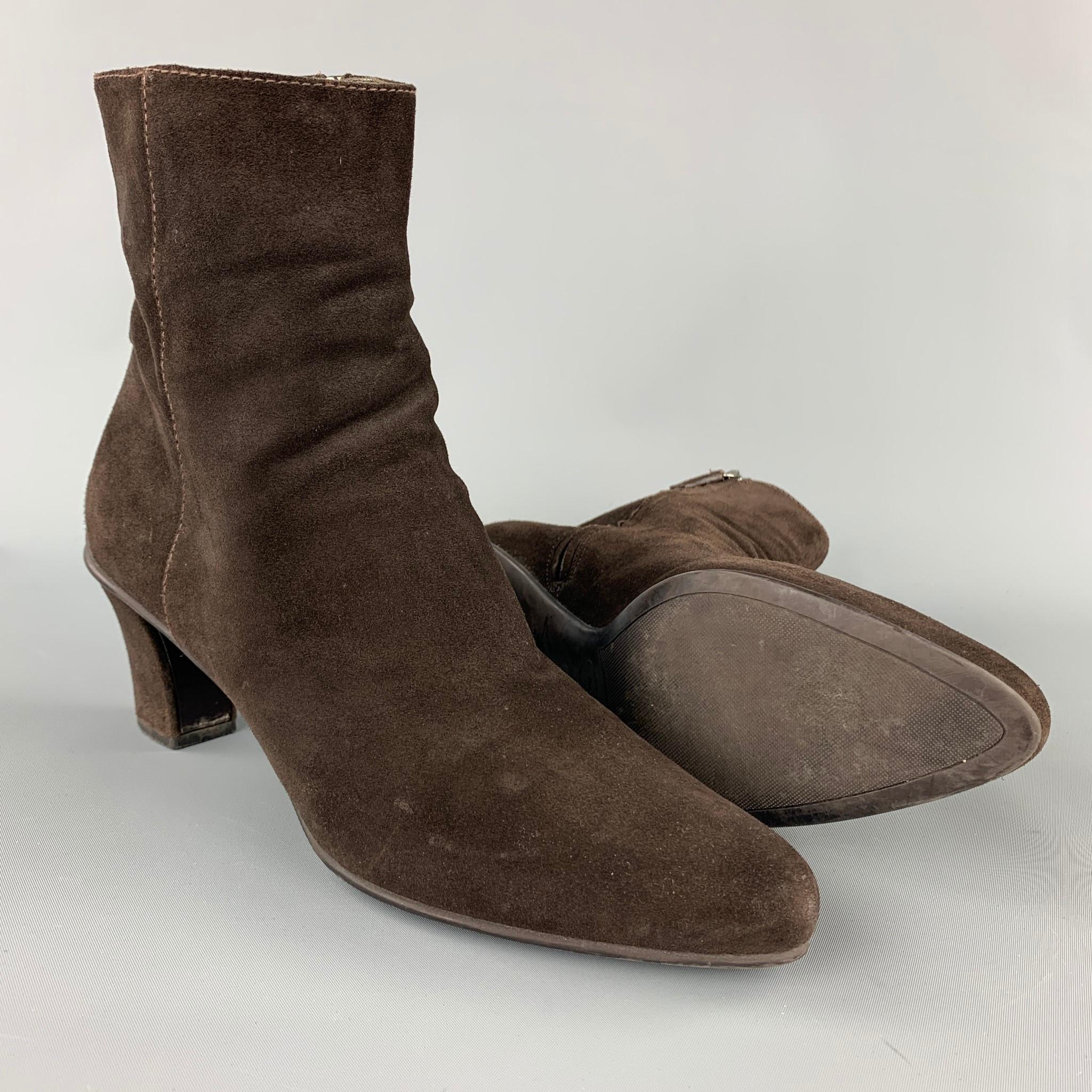 Black PRADA Size 9.5 Brown Suede Ankle Boots