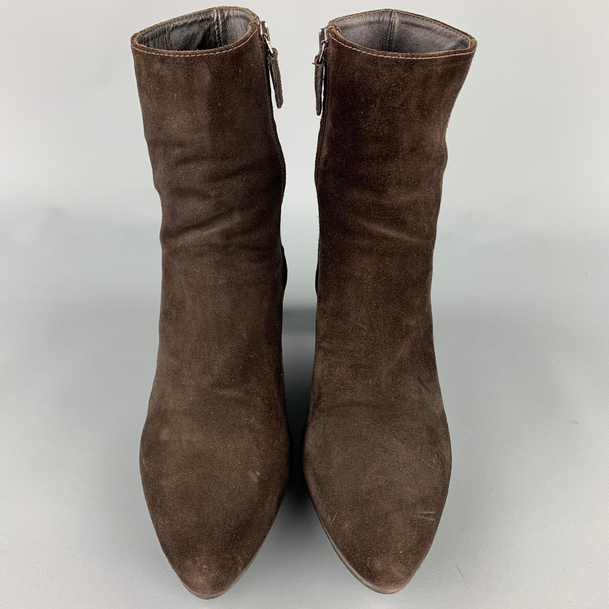 PRADA Size 9.5 Brown Suede Ankle Boots In Good Condition In San Francisco, CA