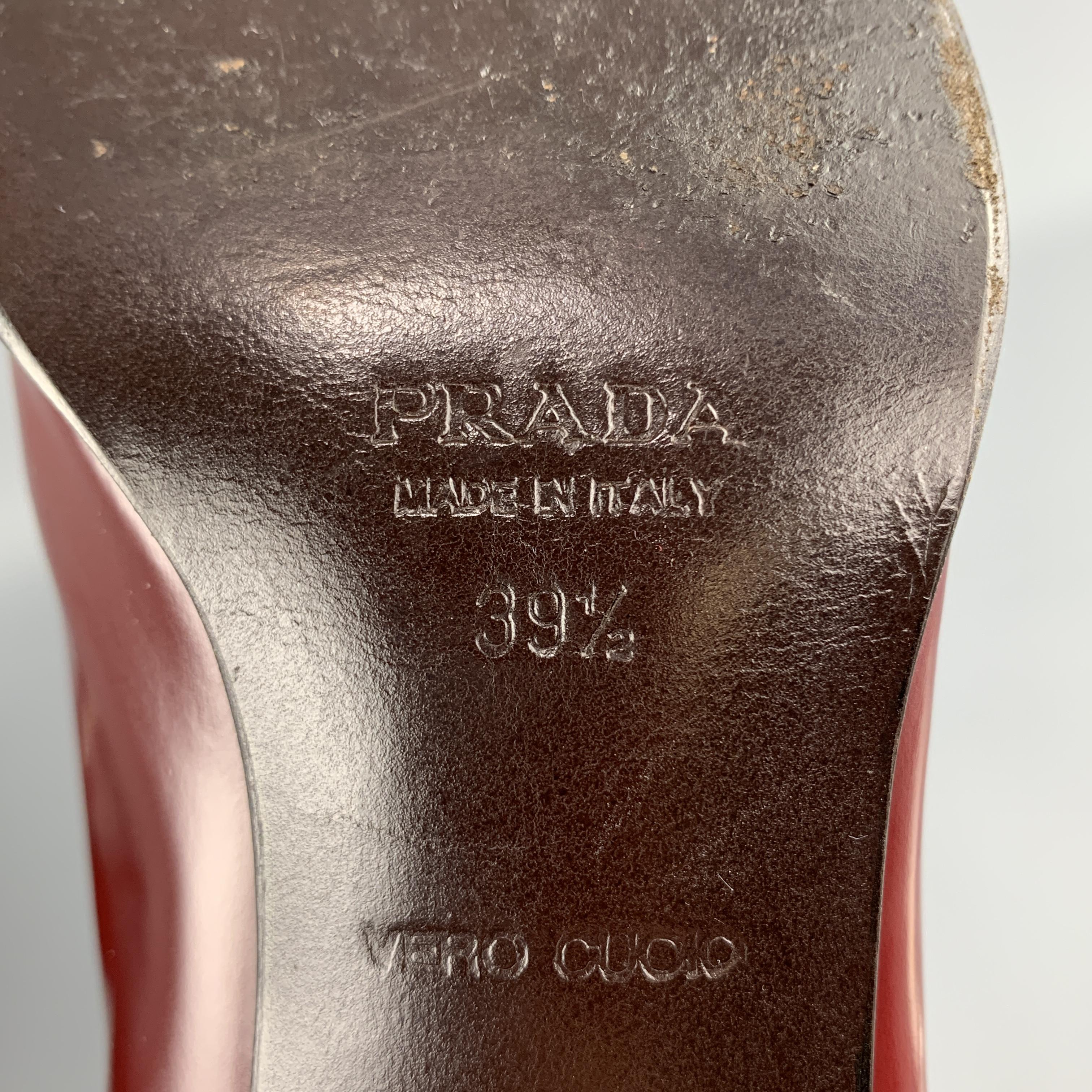 PRADA Size 9.5 Burgundy Leather Loafer Pumps 5