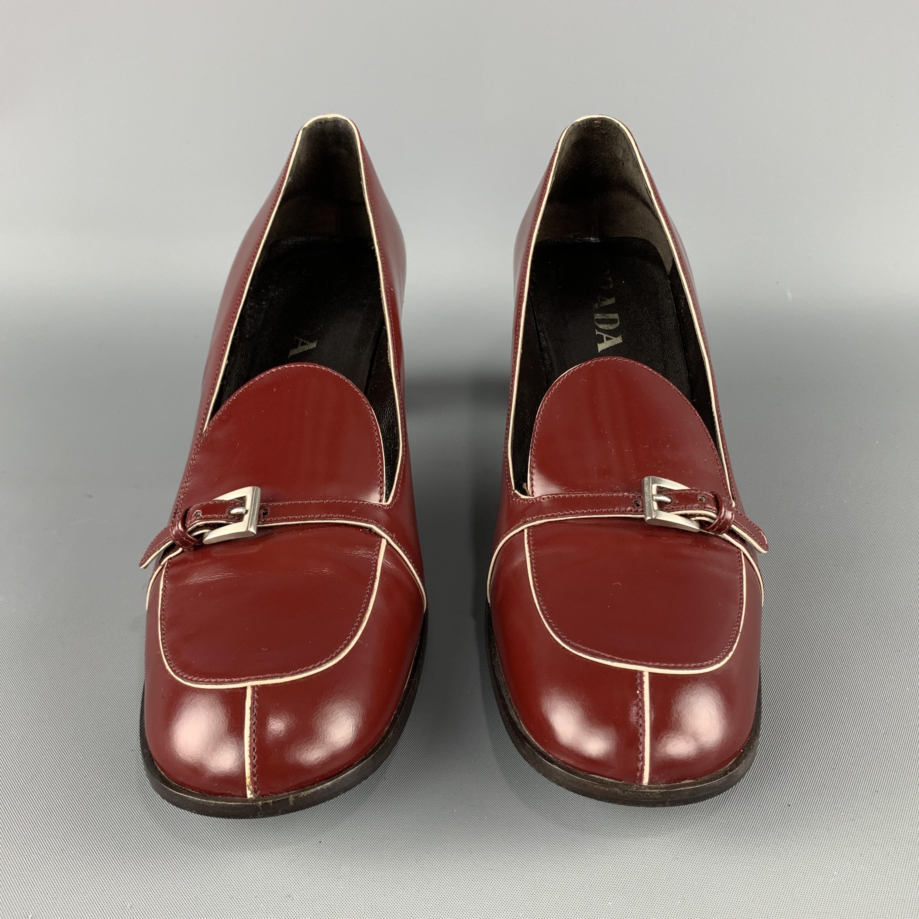 PRADA Size 9.5 Burgundy Leather Loafer Pumps In Excellent Condition In San Francisco, CA