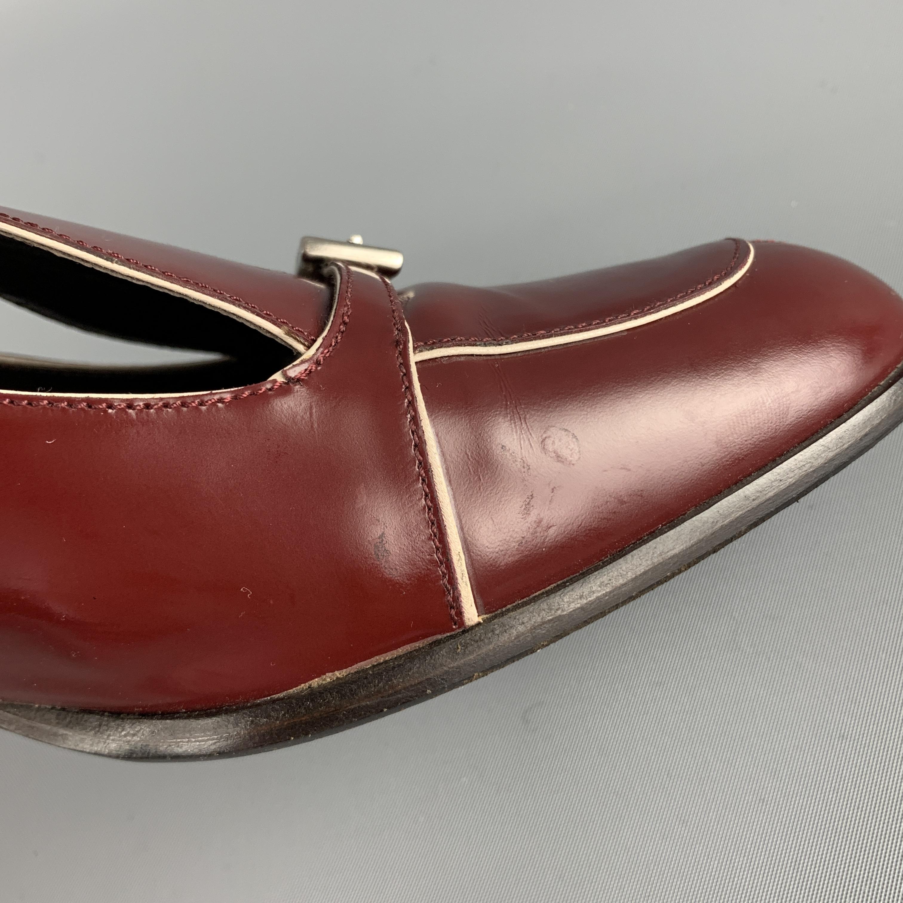 PRADA Size 9.5 Burgundy Leather Loafer Pumps 2