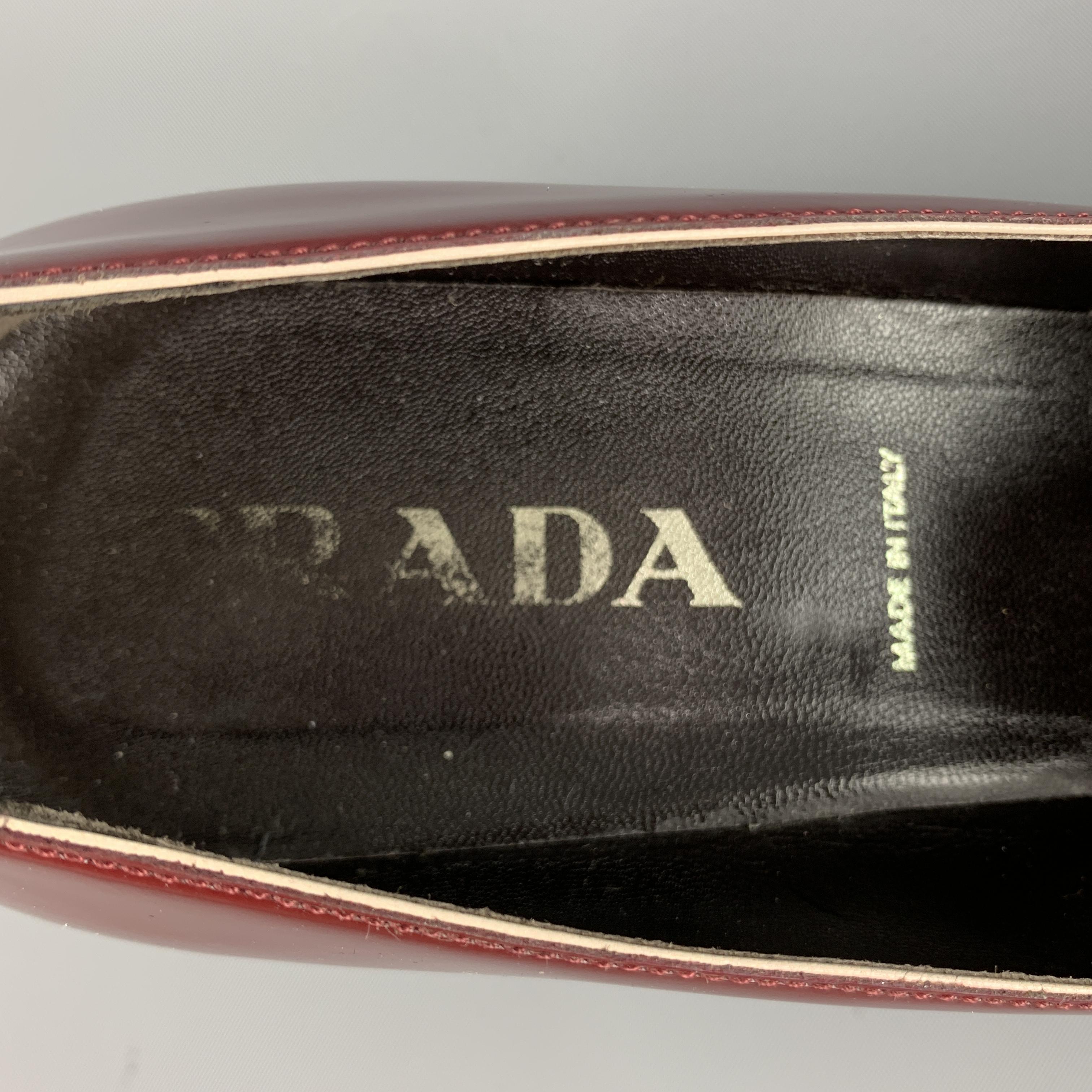 PRADA Size 9.5 Burgundy Leather Loafer Pumps 3