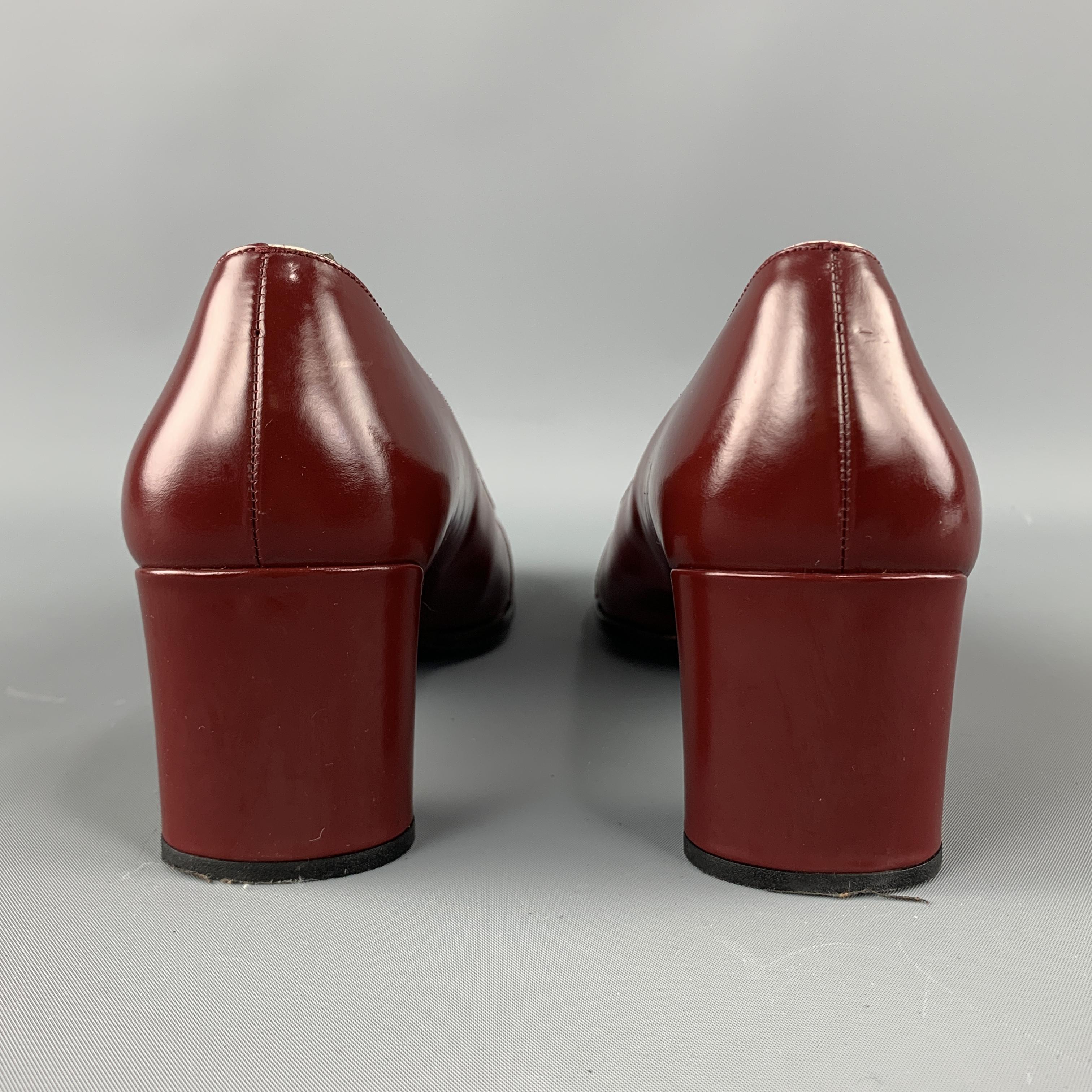 PRADA Size 9.5 Burgundy Leather Loafer Pumps 4