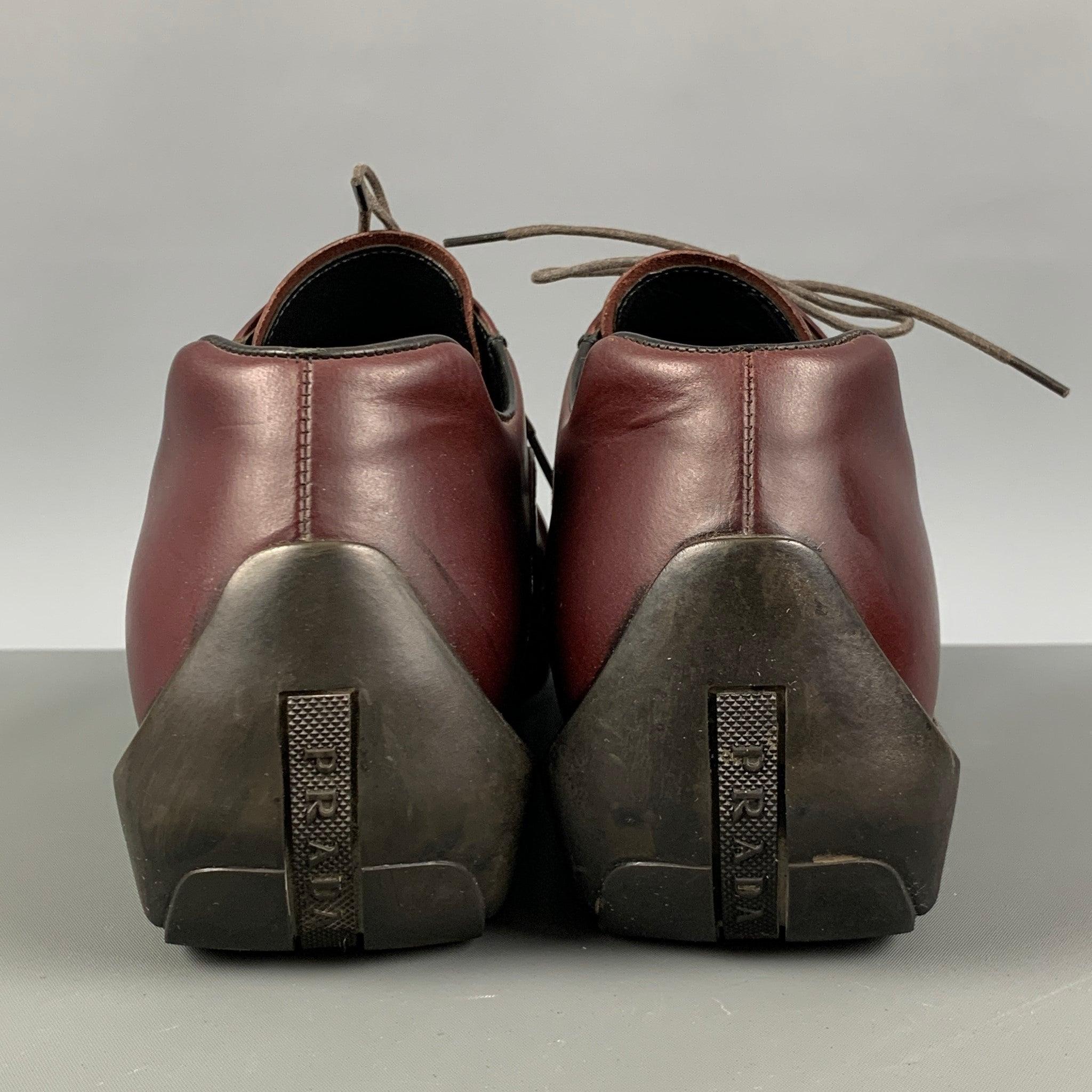 PRADA Size 9.5 Burgundy Leather Platform Lace Up Shoes In Good Condition For Sale In San Francisco, CA