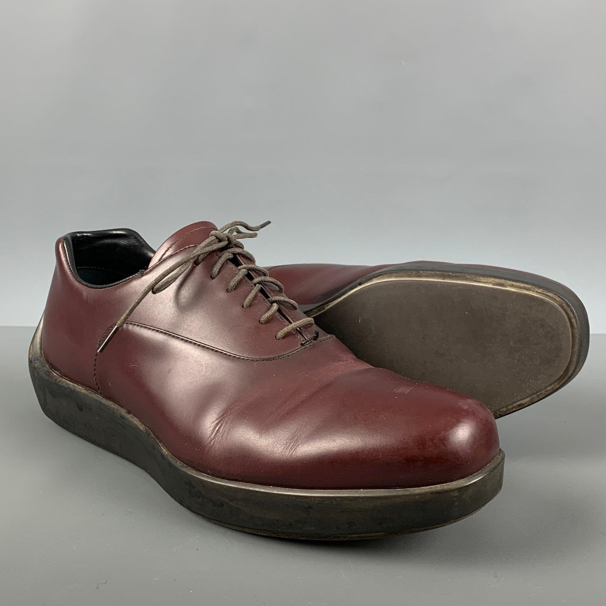 PRADA Size 9.5 Burgundy Leather Platform Lace Up Shoes For Sale 1