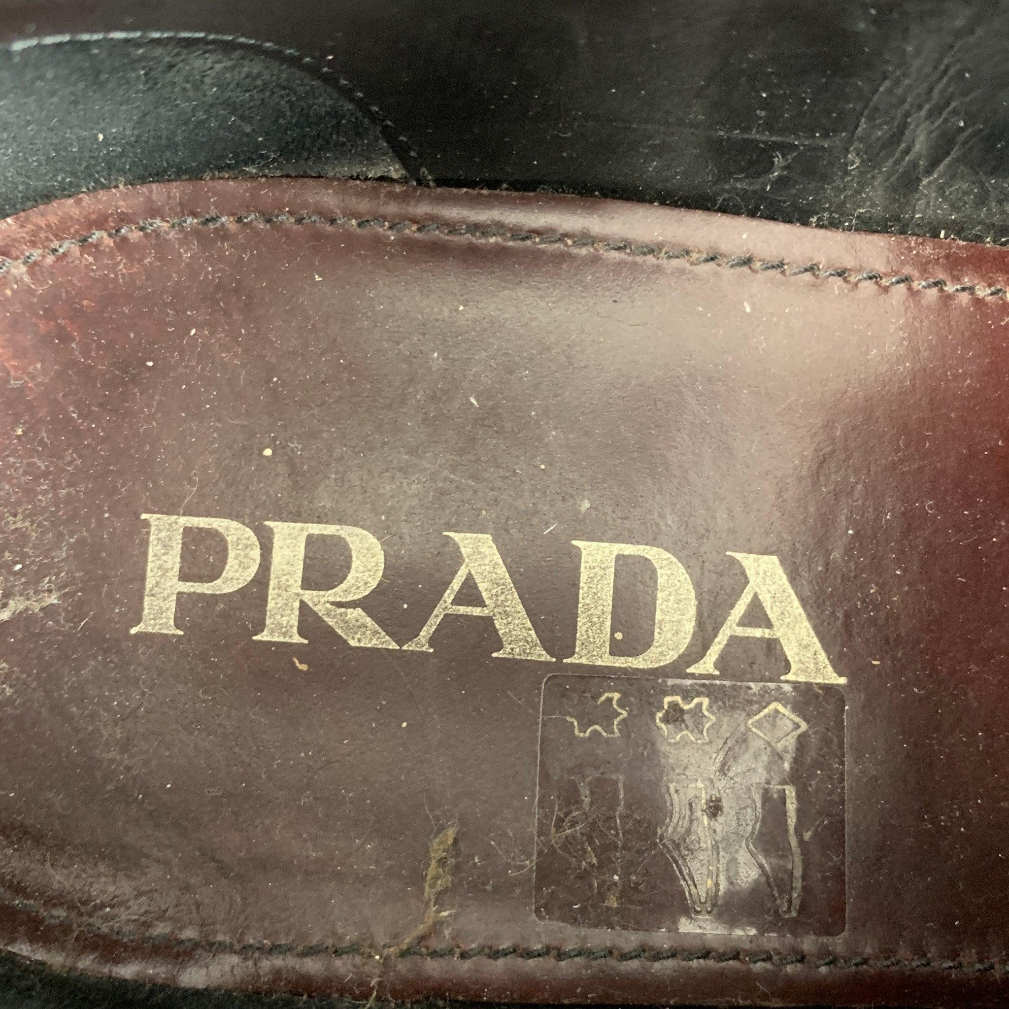 PRADA Size 9.5 Burgundy Leather Platform Lace Up Shoes For Sale 3