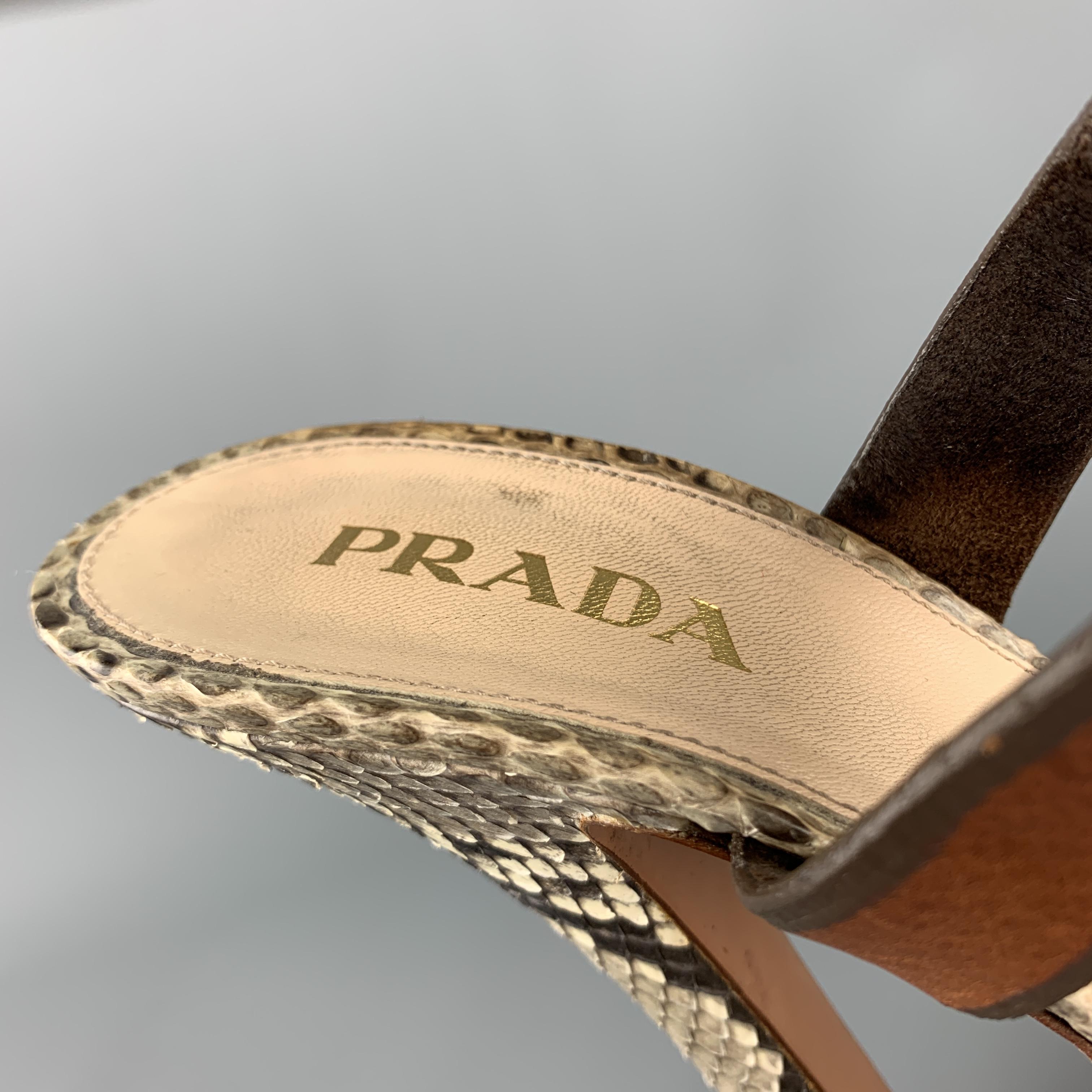 PRADA Size 9.5 Phython Skin Leather Platform Strappy Peep Sandals 1
