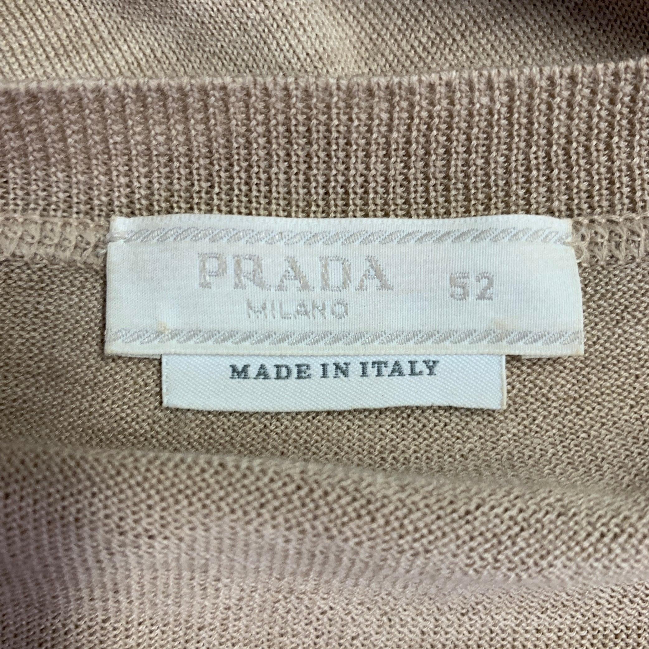 PRADA Größe L Beige Creme Logo Kaschmir Wolle Jersey Kurzarm Rundhalsausschnitt Pullover im Angebot 2