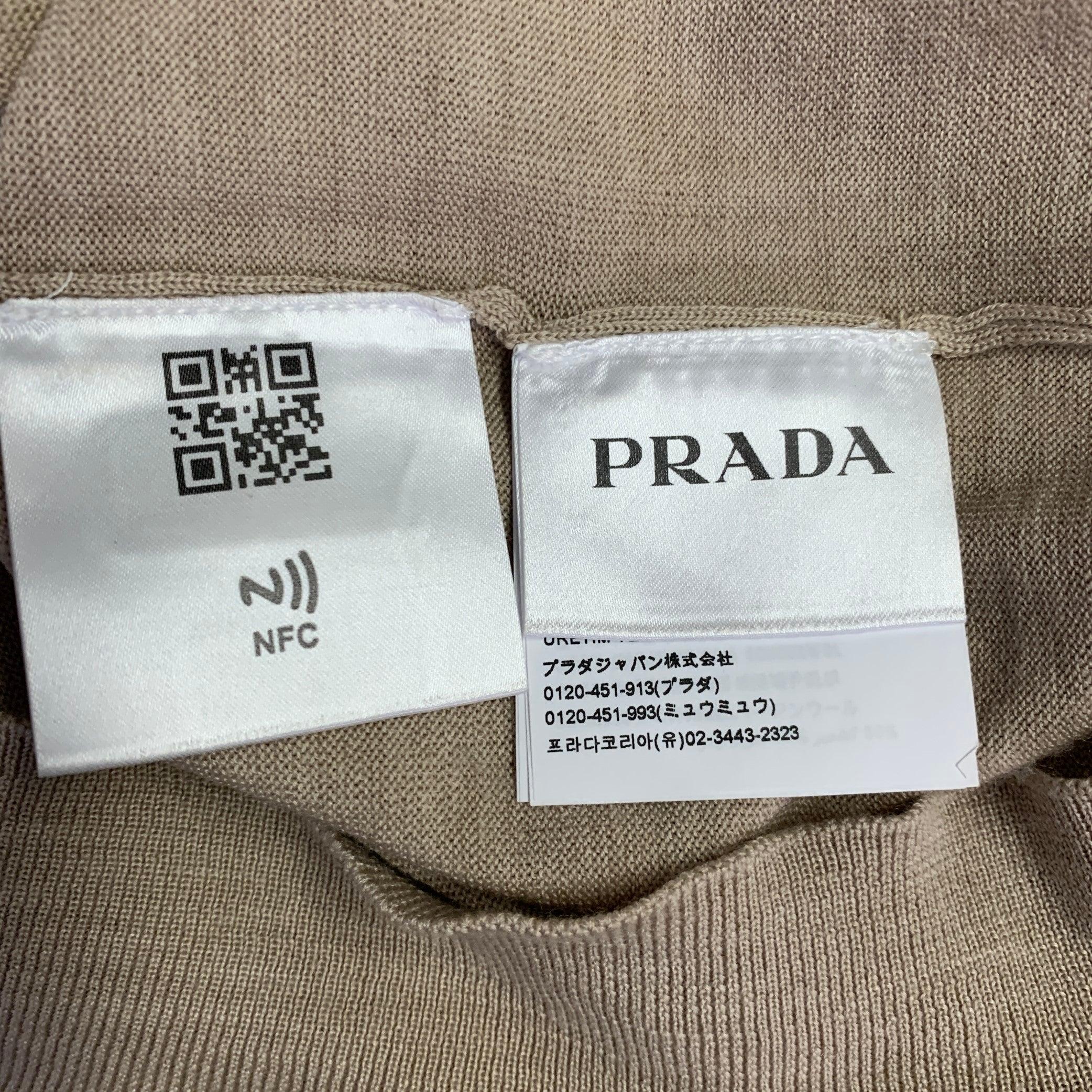 PRADA Größe L Beige Creme Logo Kaschmir Wolle Jersey Kurzarm Rundhalsausschnitt Pullover im Angebot 3
