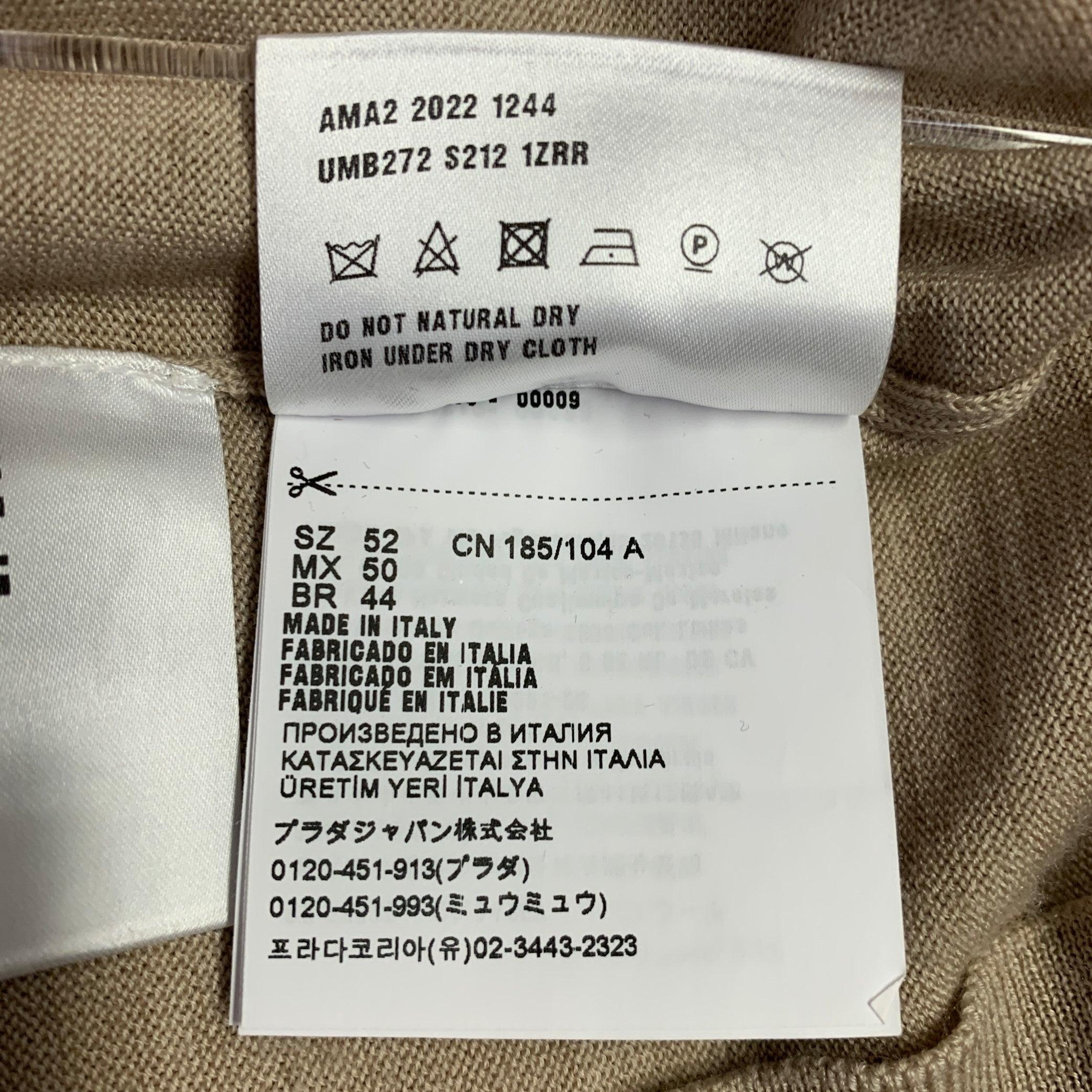 PRADA Größe L Beige Creme Logo Kaschmir Wolle Jersey Kurzarm Rundhalsausschnitt Pullover im Angebot 4