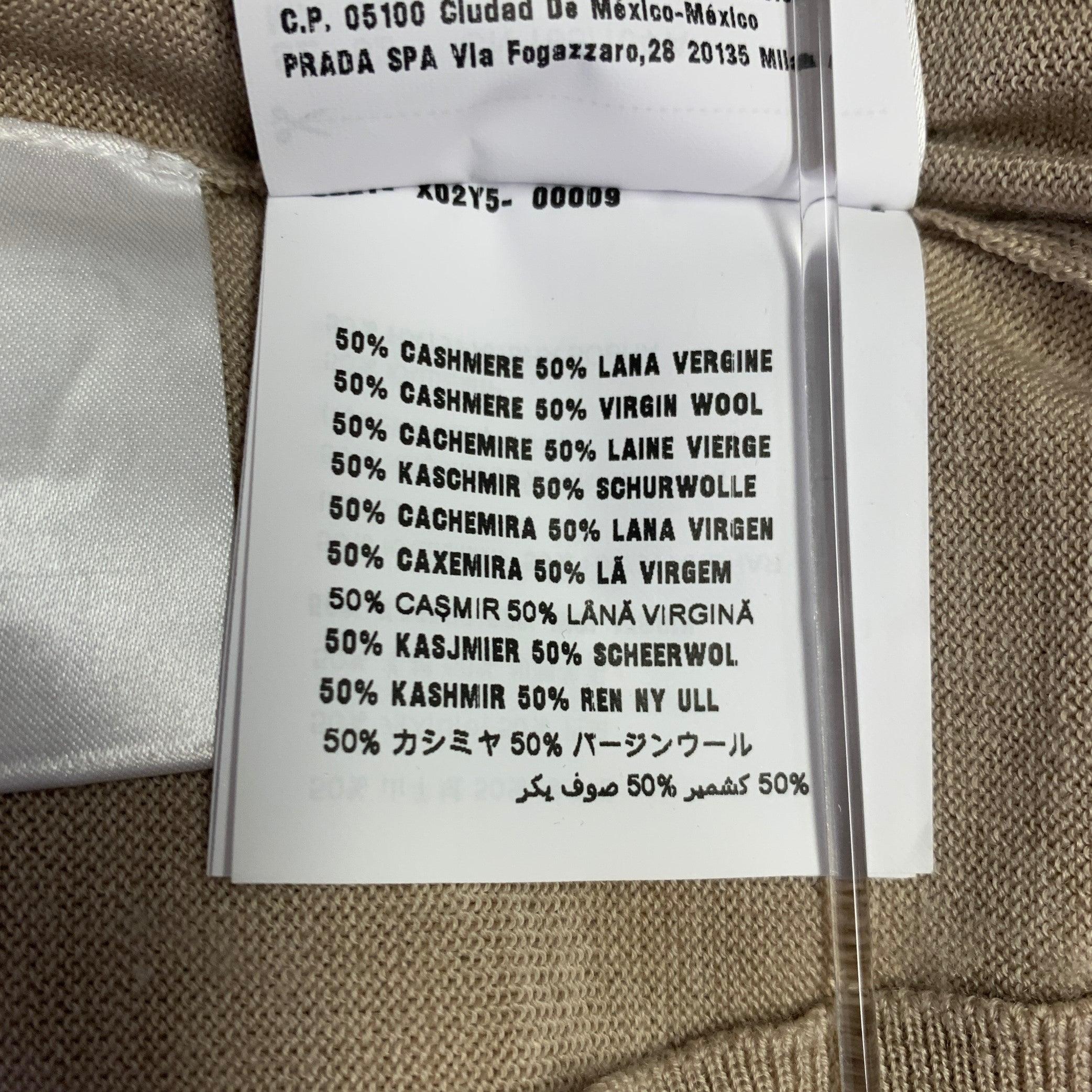PRADA Größe L Beige Creme Logo Kaschmir Wolle Jersey Kurzarm Rundhalsausschnitt Pullover im Angebot 5