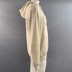 PRADA Size L Beige Logo Cotton Hooded Sweatshirt