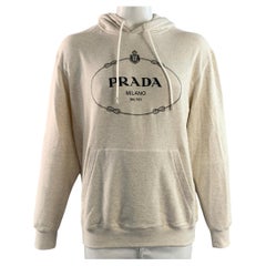 PRADA Size L Beige Logo Cotton Hooded Sweatshirt