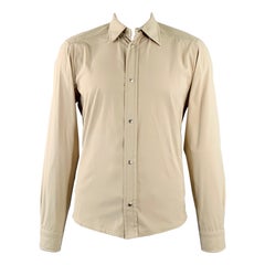 PRADA Size L Beige Nylon Blend Twill Snaps Long Sleeve Shirt