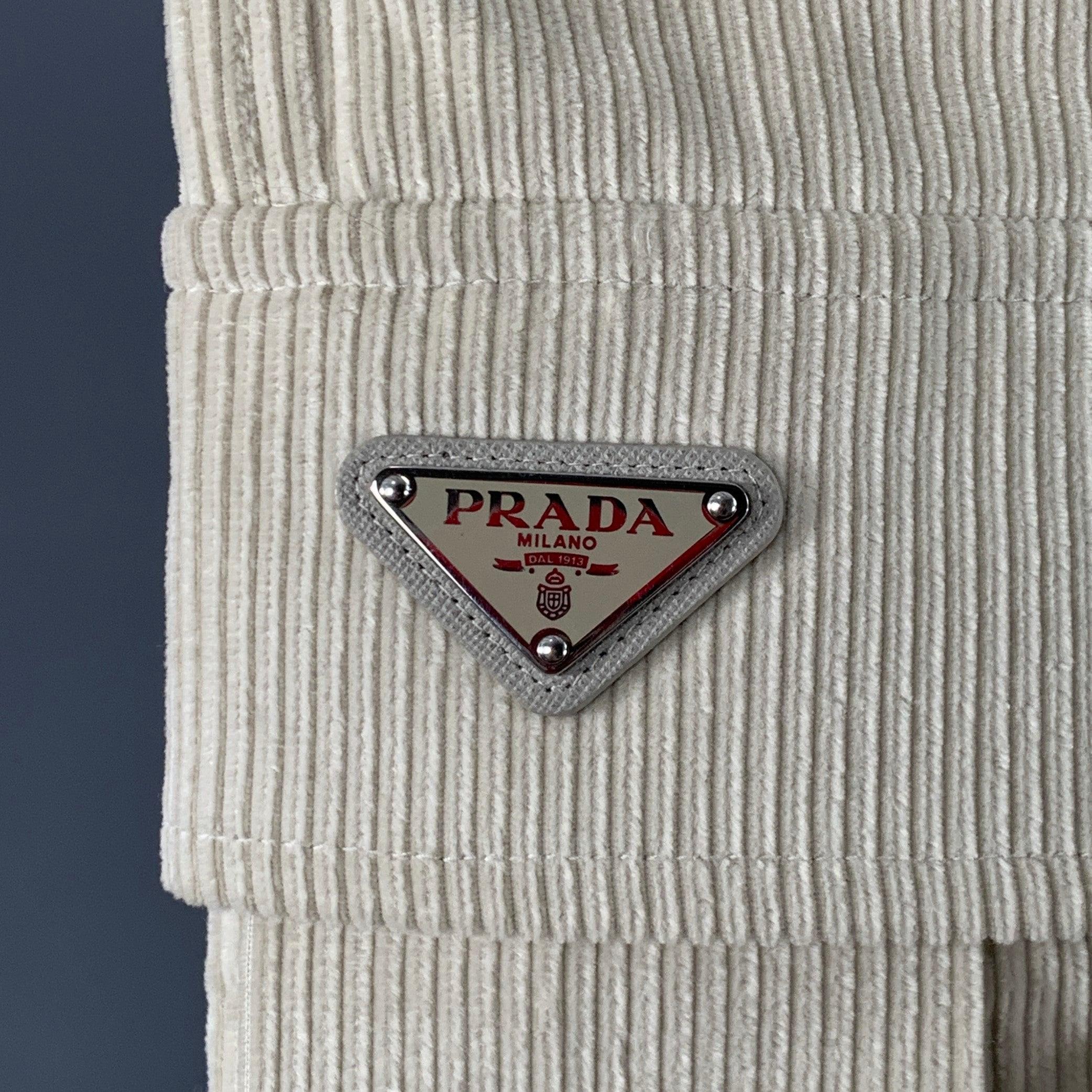 PRADA Size L Beige Stone Pinwale Corduroy Cotton Cargo Casual Pants In Excellent Condition For Sale In San Francisco, CA