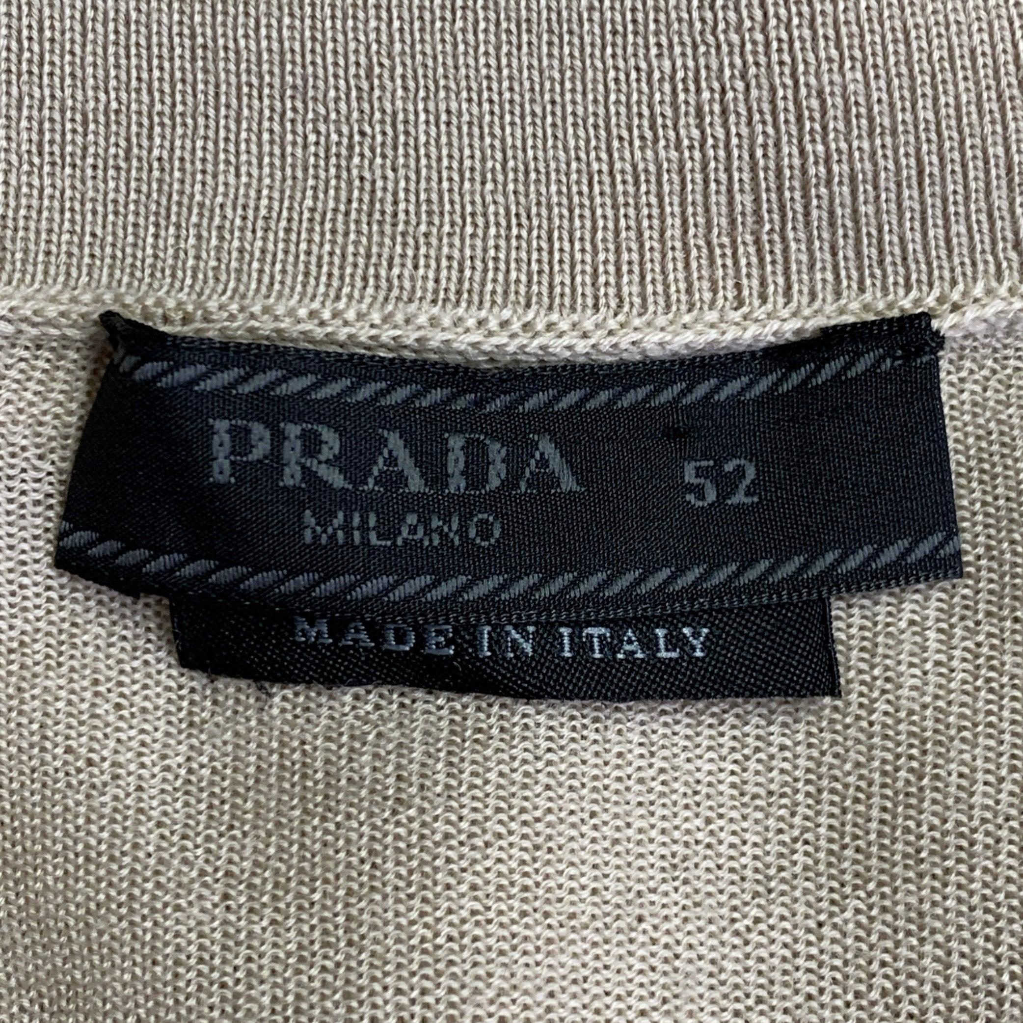PRADA Size L Beige Virgin Wool Sheer Knit V-Neck Cardigan en vente 1