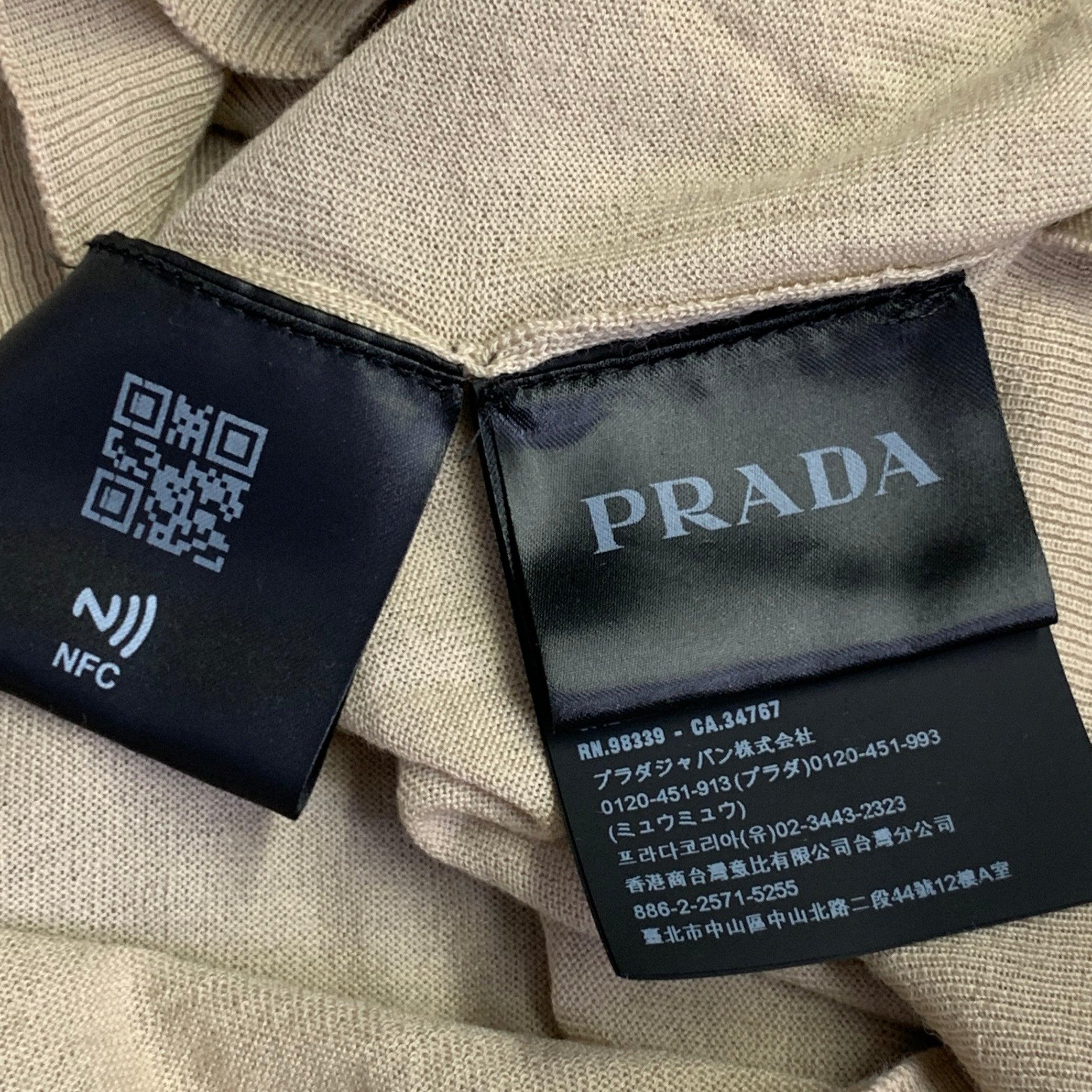 PRADA Size L Beige Virgin Wool Sheer Knit V-Neck Cardigan en vente 2