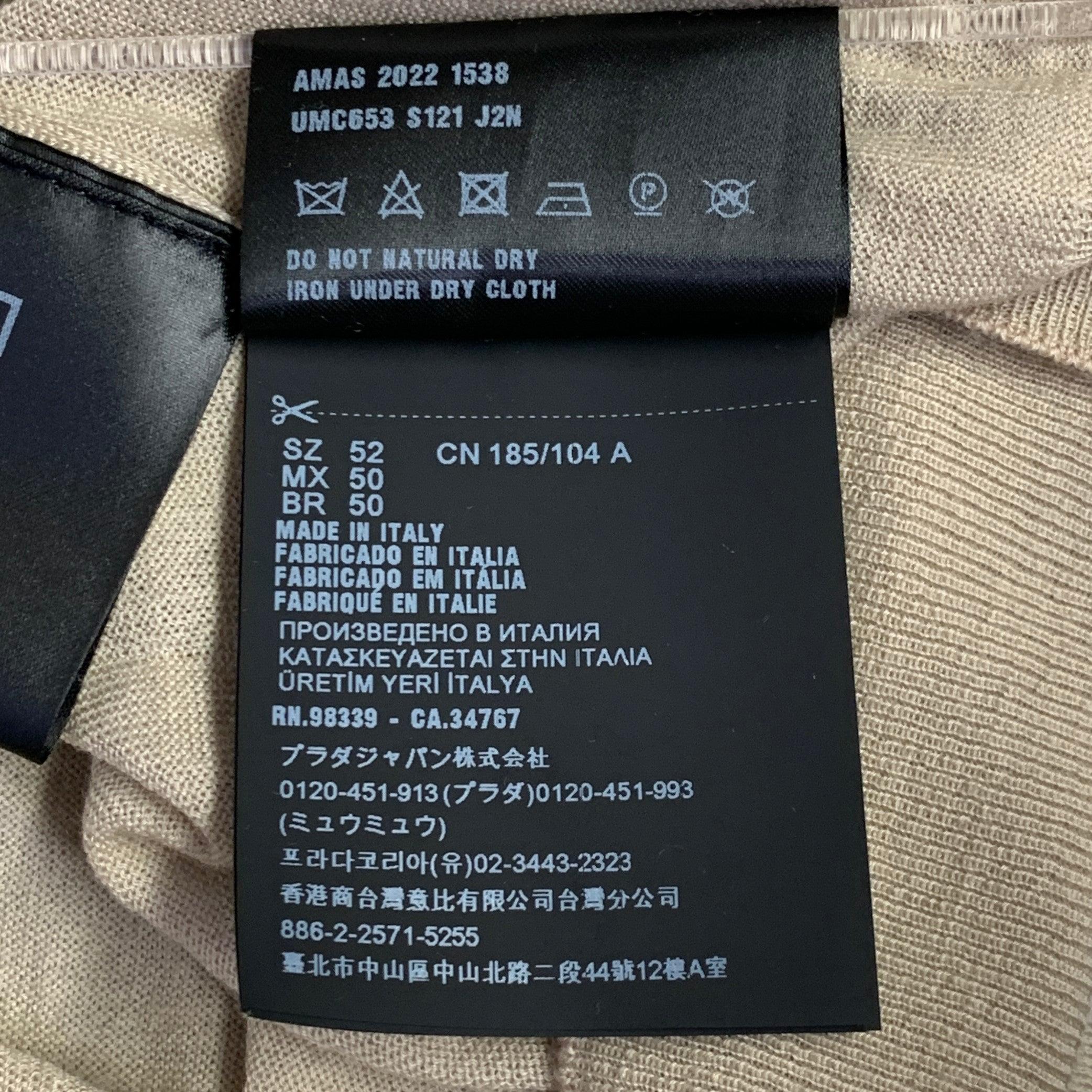 PRADA Size L Beige Virgin Wool Sheer Knit V-Neck Cardigan en vente 3