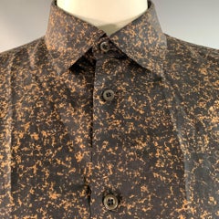 PRADA Size L Black Brown Marbled Silk Button Up Long Sleeve Shirt