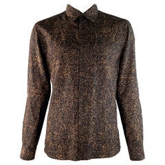 PRADA Size L Black Brown Marbled Silk Button Up Long Sleeve Shirt