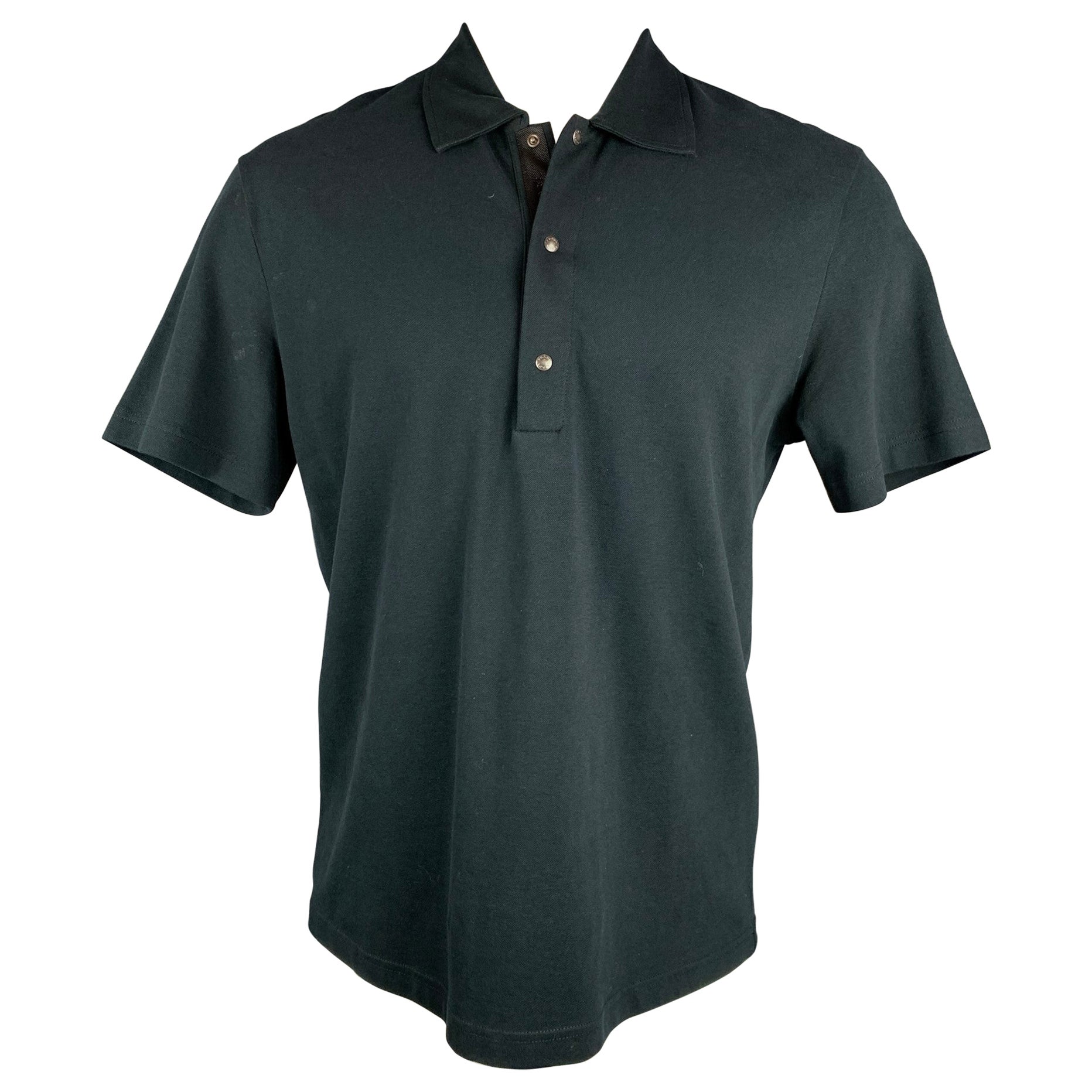 PRADA Size L Black Cotton Snaps Polo