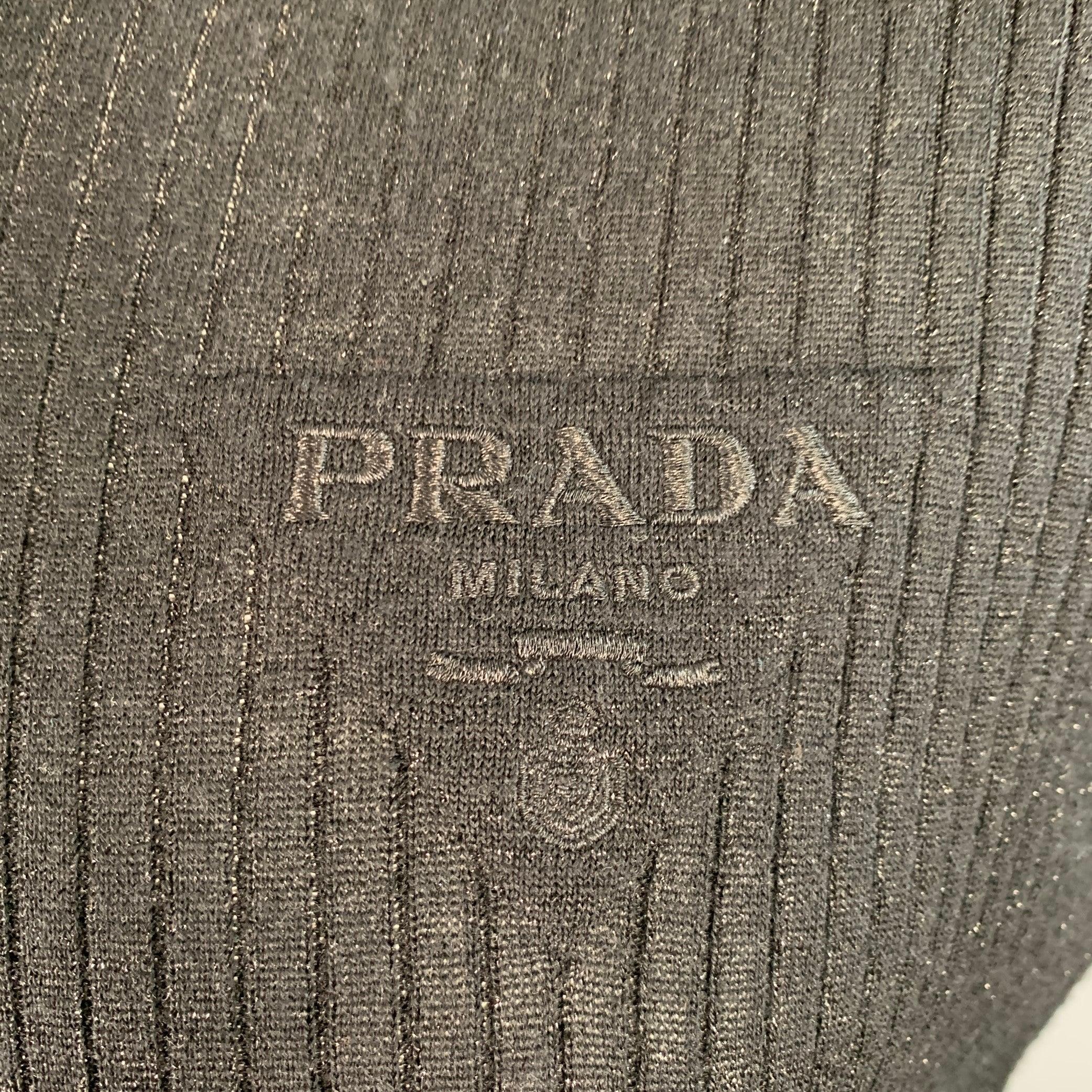 PRADA Größe L Schwarzer Goldschimmer Rippenstrick Kaschmirmischung Kurzarm-Polo im Zustand „Hervorragend“ im Angebot in San Francisco, CA