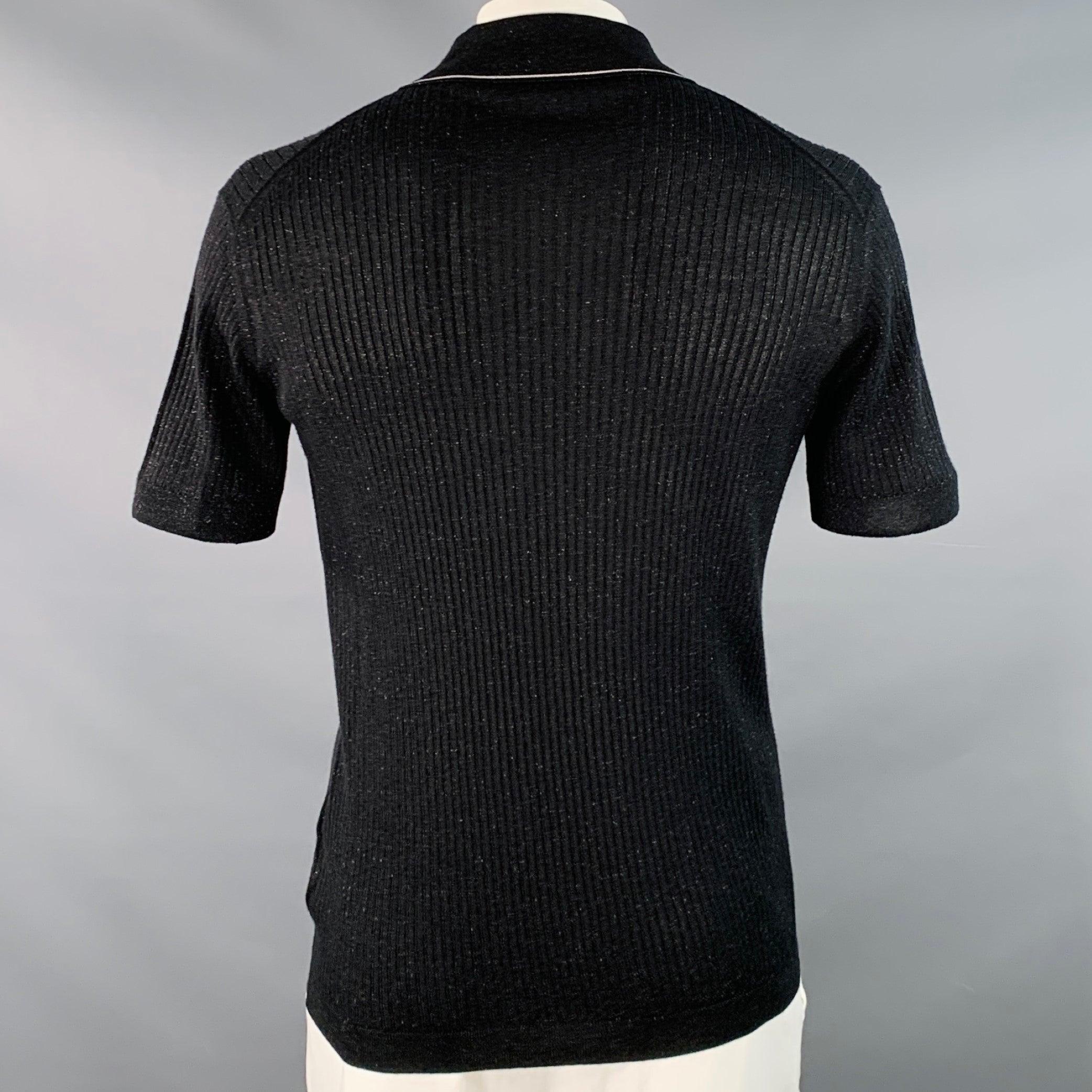 PRADA Größe L Schwarzer Goldschimmer Rippenstrick Kaschmirmischung Kurzarm-Polo im Angebot 1