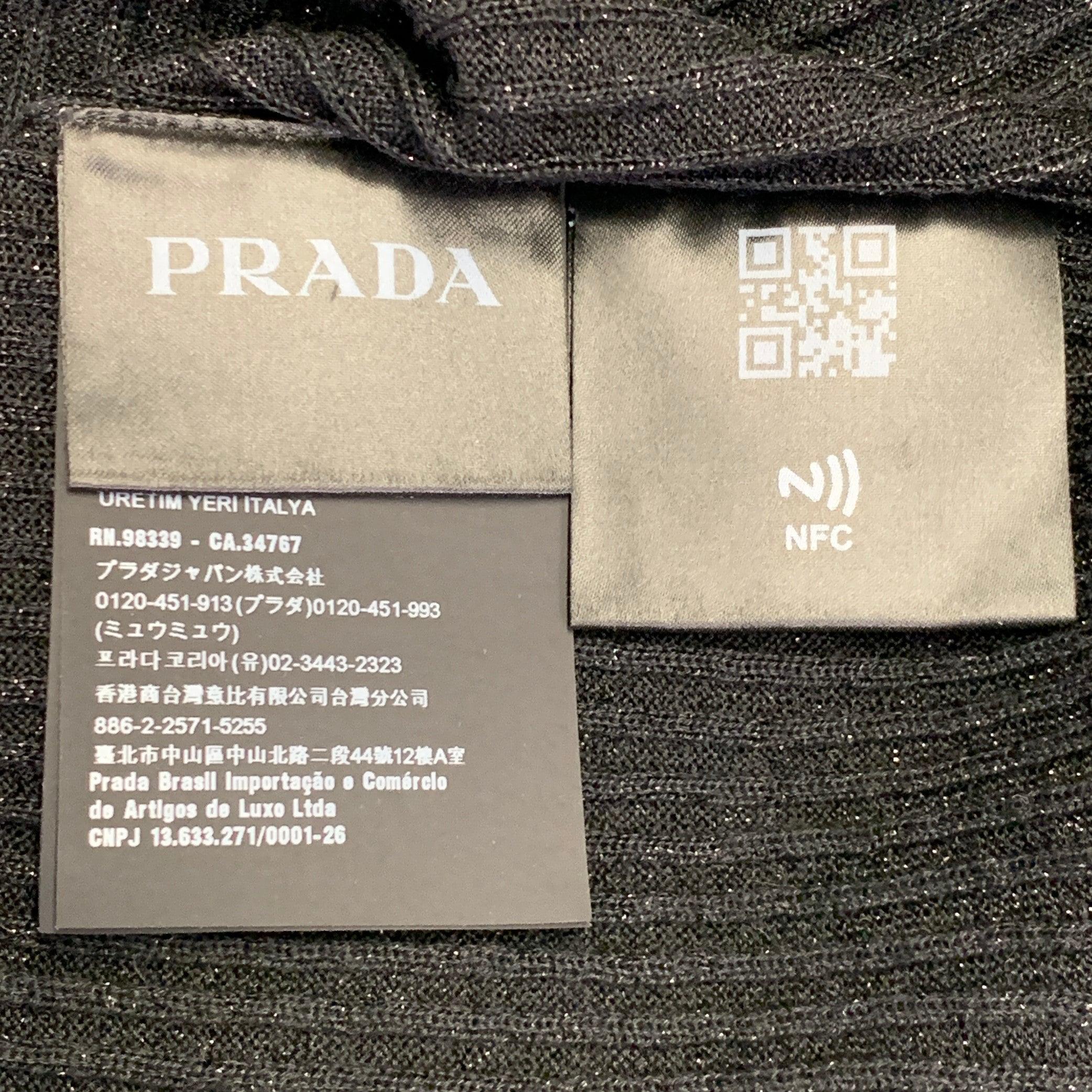 PRADA Größe L Schwarzer Goldschimmer Rippenstrick Kaschmirmischung Kurzarm-Polo im Angebot 3