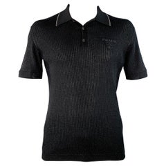 PRADA Taglia L Polo a manica corta in misto cachemire a costine nero oro shimmer