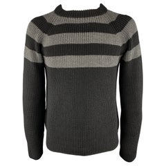 PRADA Size L Black & Grey Stripe Knitted Cashmere Round Neck Sweater