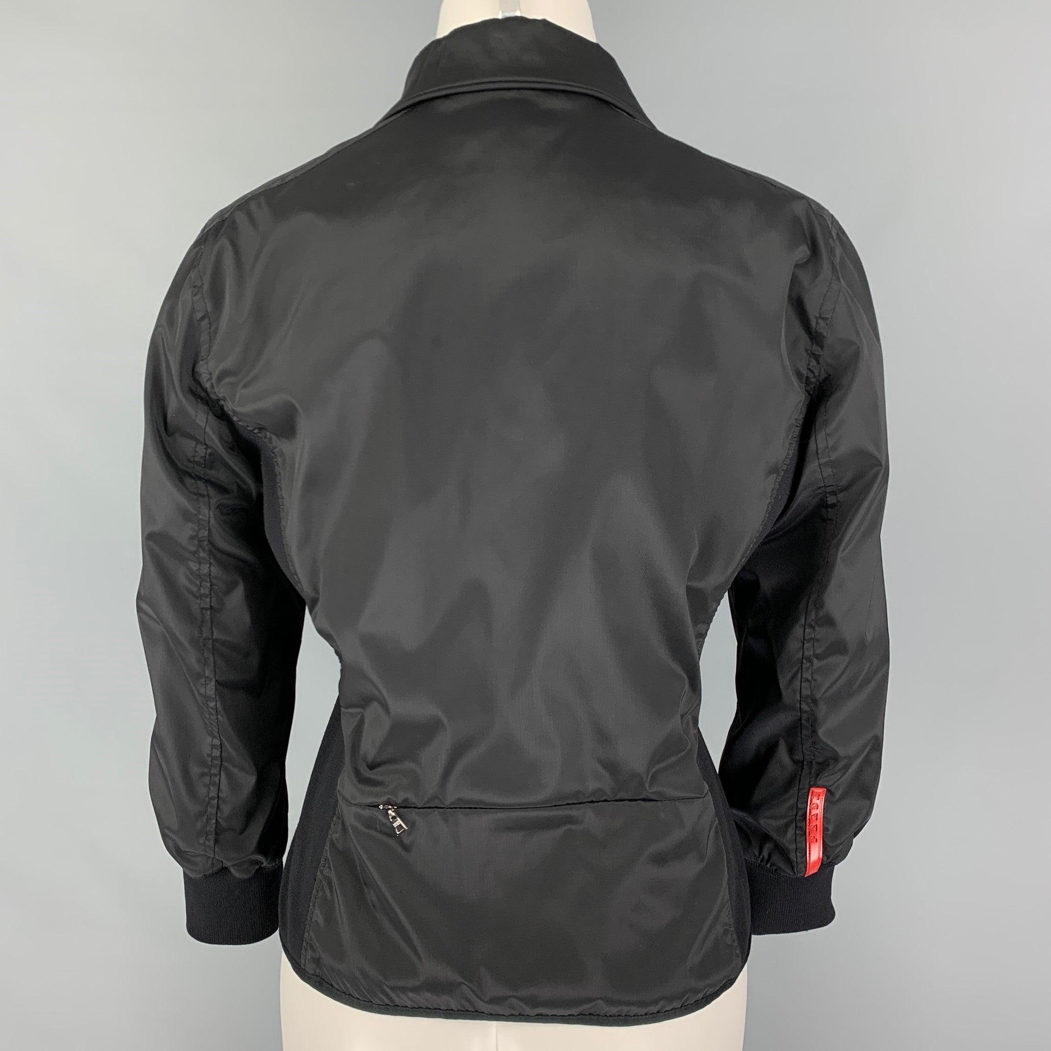 PRADA Size L Black Mixed Fabricd Zip Up Reversible Jacket In Good Condition In San Francisco, CA