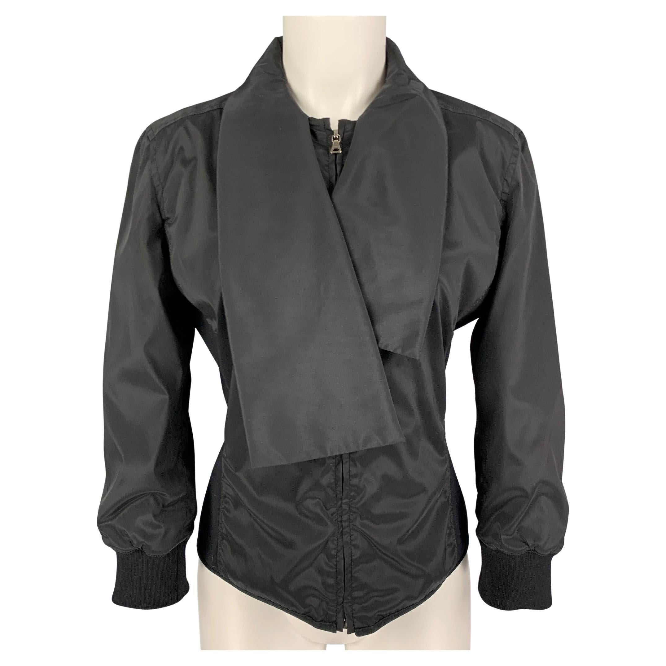 PRADA Size L Black Mixed Fabricd Zip Up Reversible Jacket