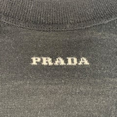 PRADA Size L Black White Jersey Logo Wool Long Sleeve Pullover