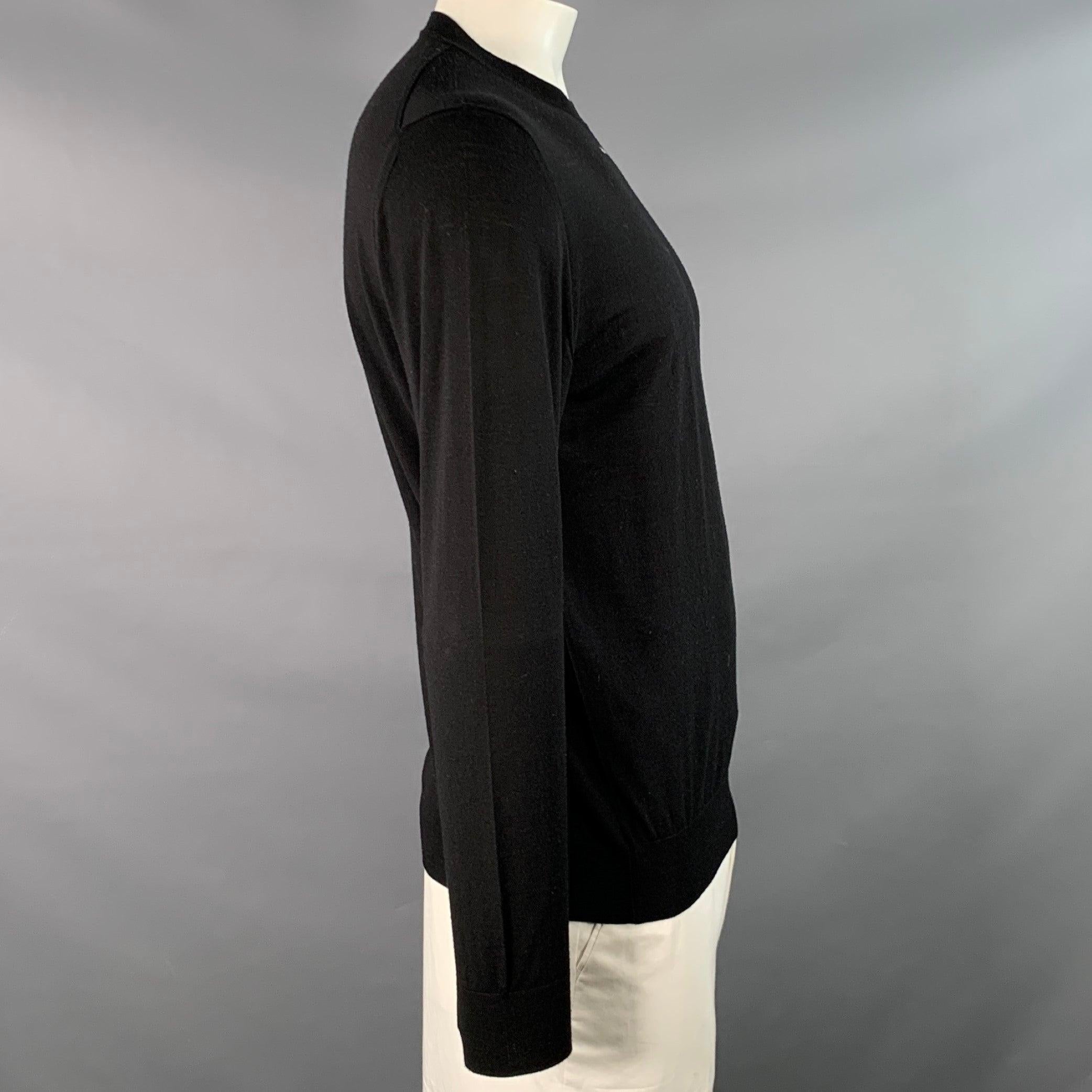 Nero PRADA Taglia L Maglia Nera Whiting Logo Lana Pullover Manica Lunga in vendita