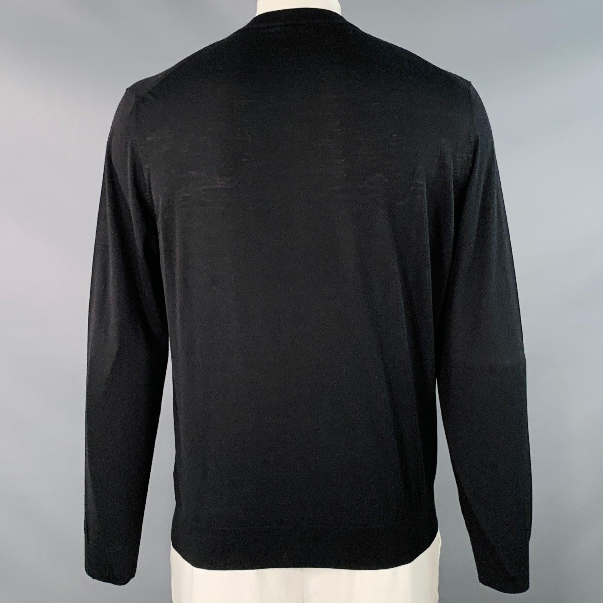 PRADA Taglia L Maglia Nera Whiting Logo Lana Pullover Manica Lunga In condizioni buone in vendita a San Francisco, CA