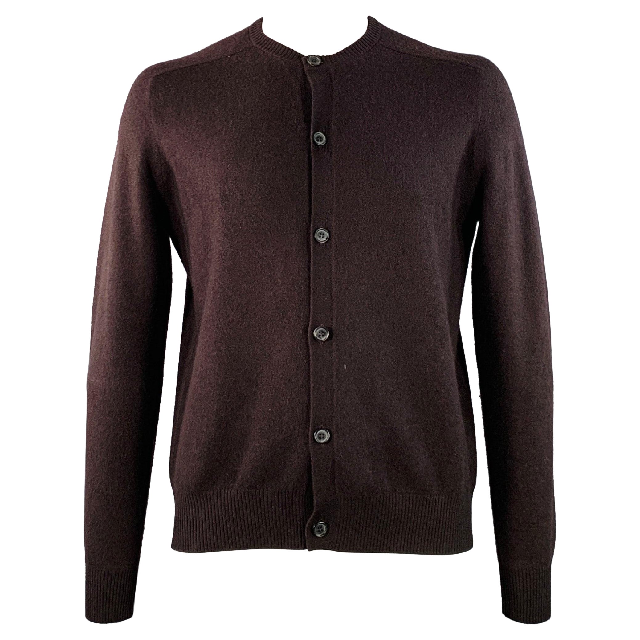 PRADA Talla L Chaqueta de punto marrón de cachemira con cuello redondo en venta