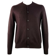 PRADA Talla L Chaqueta de punto marrón de cachemira con cuello redondo